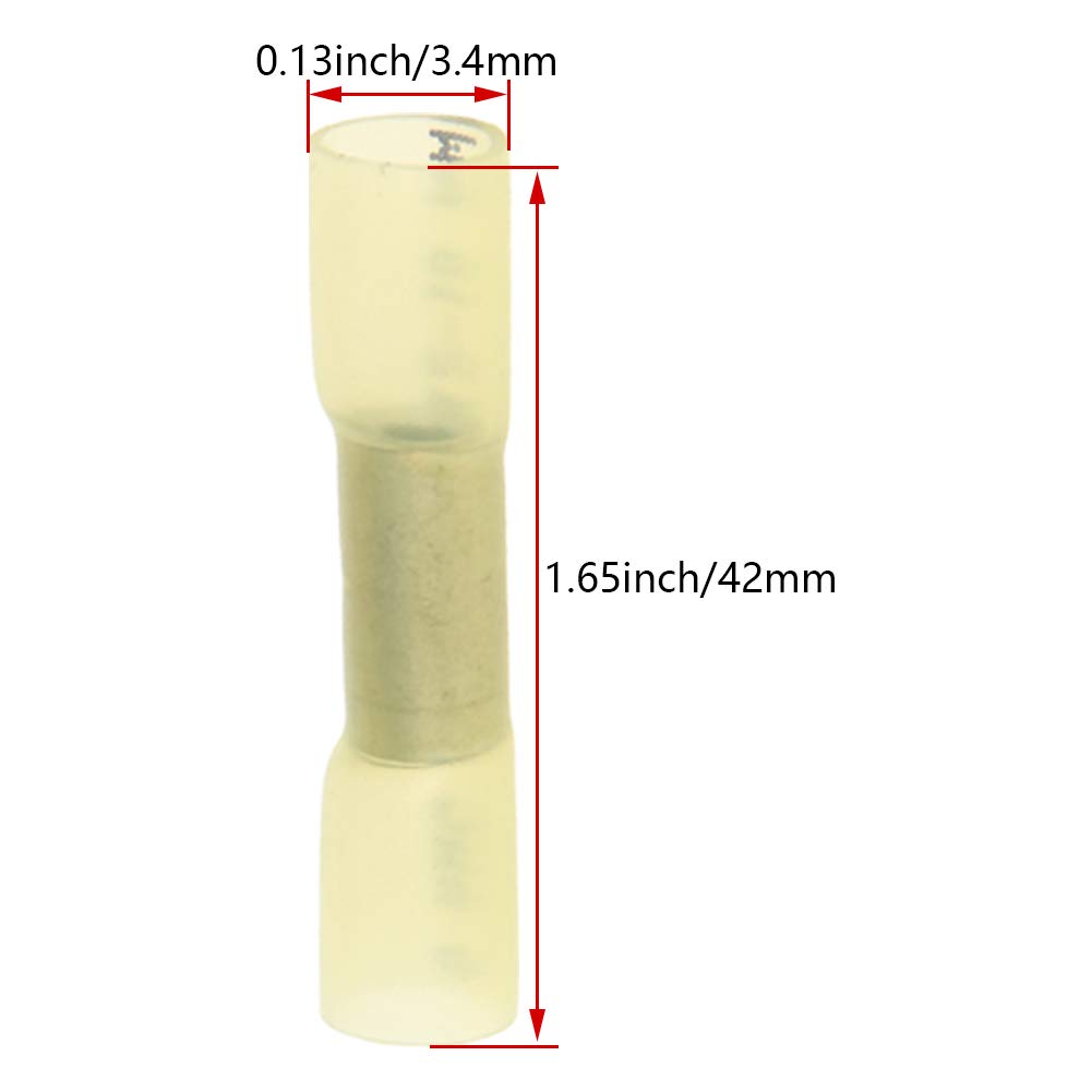 Fielect 100Pcs 48A Heat Shrink Wire Connectors - 42mm Length Waterproof Electrical Connectors (Yellow) for Marine, Automotive & Outdoor Wiring Applications