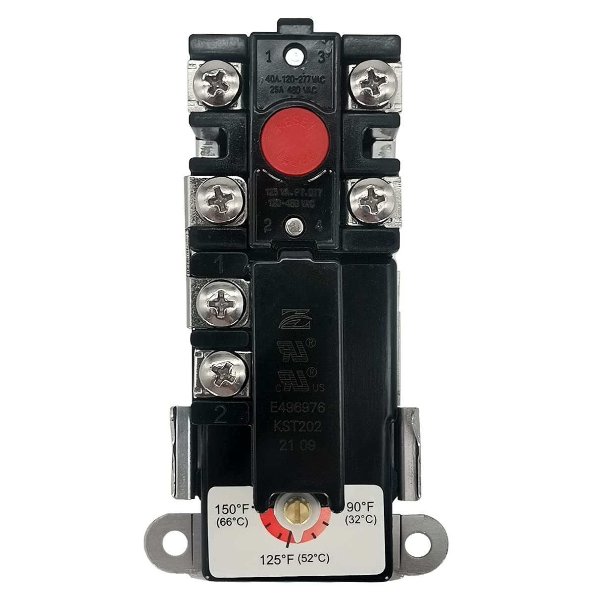 Zero KST202 Single Element Electric Water Heater Thermostat - UL Certified Black Temperature Control Switch for Home & RV Use | Bathroom, Kitchen & Camper Applications