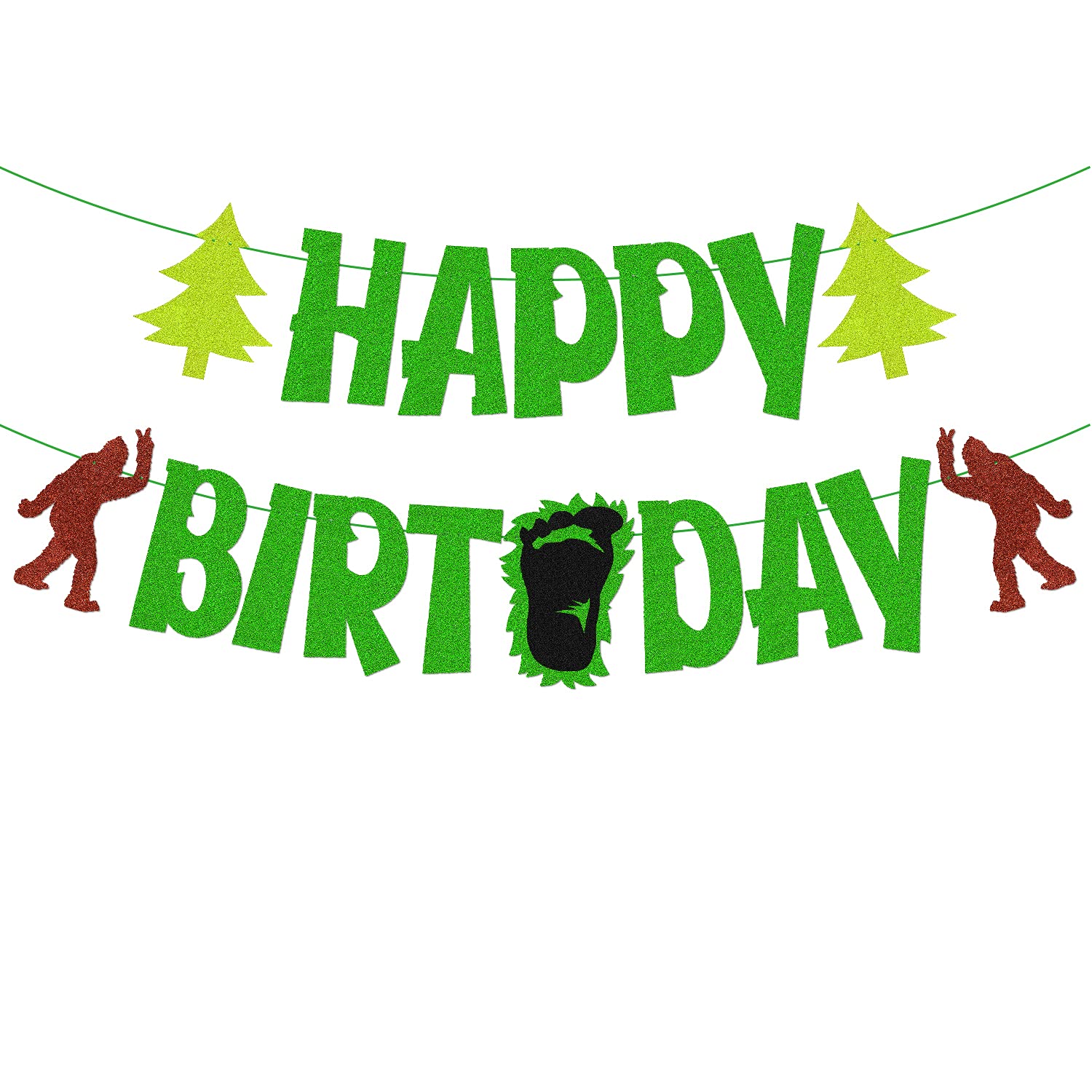 Happy Birthday Banner - Green Glitter Party Decor for Kids, Boys, Girls, Women & Men | Baby Shower Supplies | Sparkly Celebration Decorations for Birthdays, Showers & Special Events