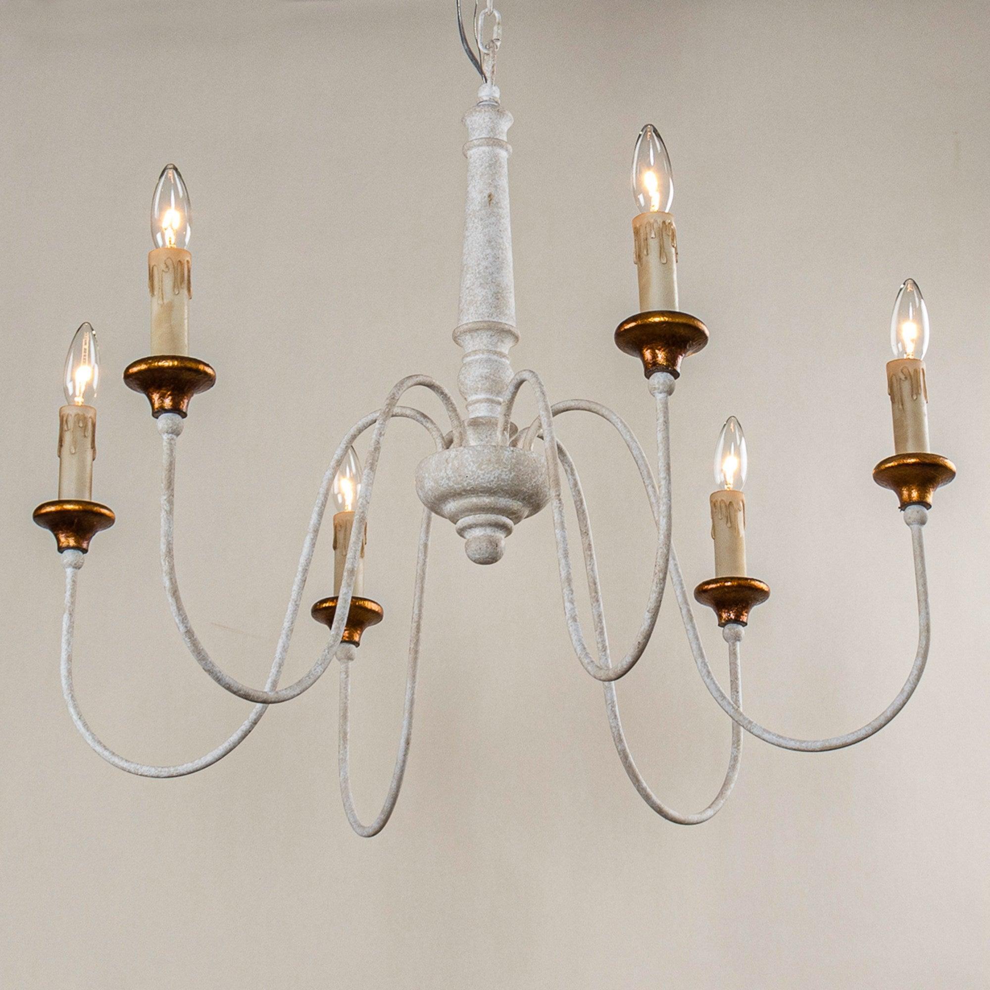 6-Light French Country Candle Style Chandelier in Distressed Finish - Rustic Farmhouse Lighting for Dining Room, Bedroom, or Entryway