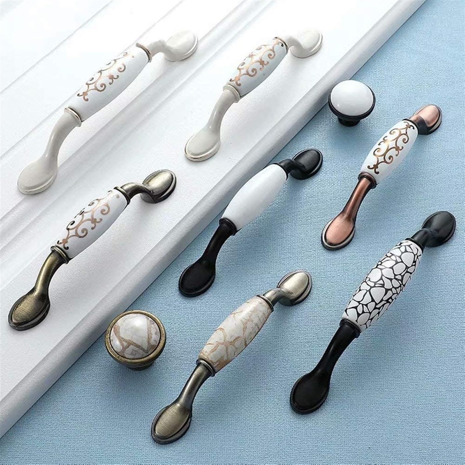 Ceramic Cabinet Knobs and Drawer Pulls - 4 Pack Black Crackle Finish Cupboard Handles for Kitchen, Bathroom & Furniture - Durable Door Knobs for Cabinets, Dressers & DIY Projects