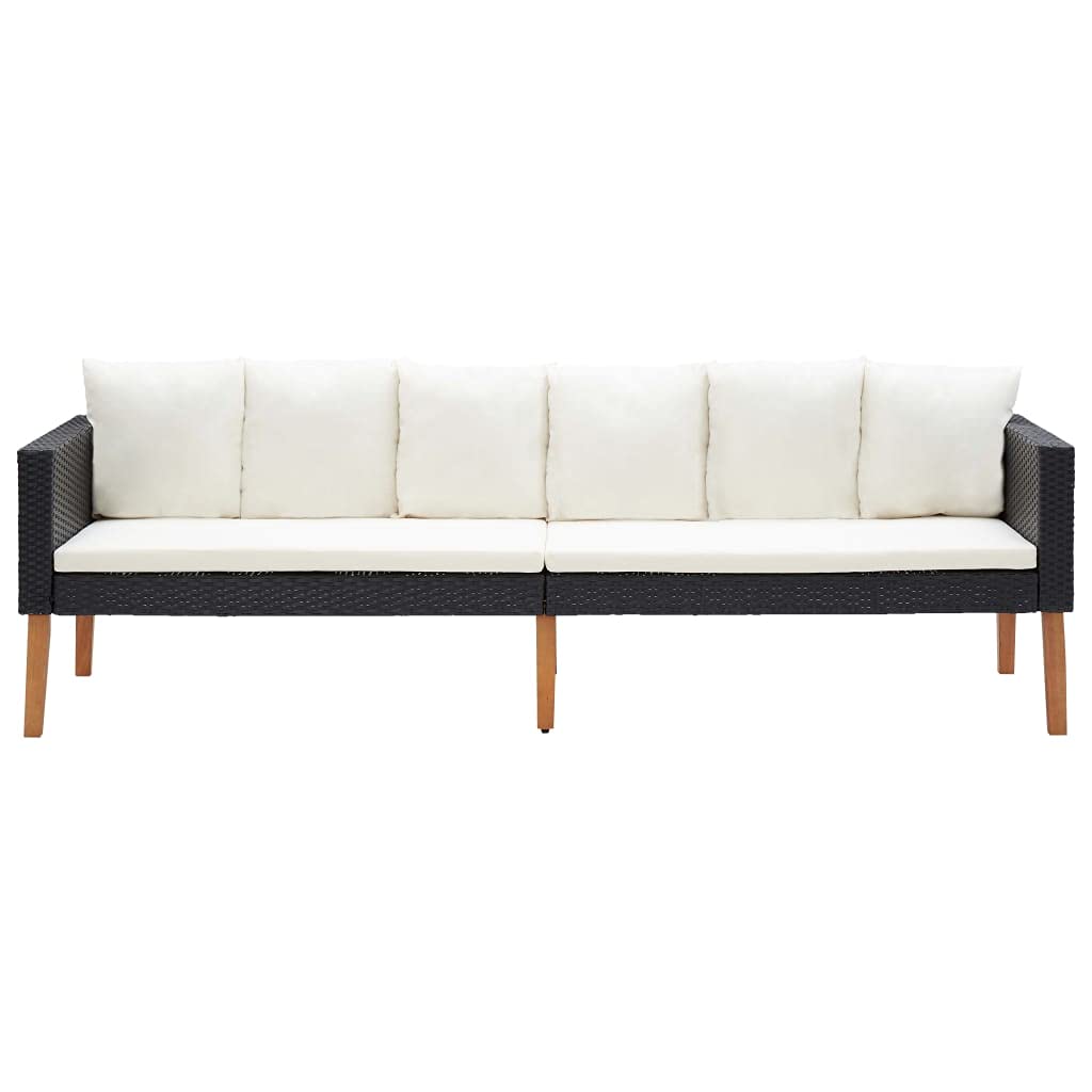 vidaXL 2-Piece Patio Furniture Set - Outdoor Sectional Sofa with Cushions & Coffee Table, Black Poly Rattan, Scandinavian Style - Perfect for Garden, Backyard, Poolside & Patio Relaxation