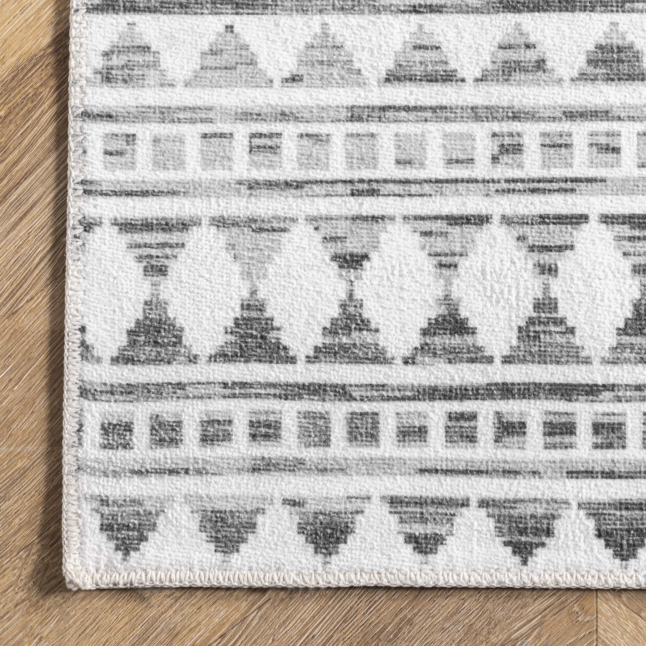 nuLOOM Kira Washable Tribal Geometric Ultra Thin Area Rug 7x9 Feet Grey - Perfect for Living Room, Bedroom, or Office Decor
