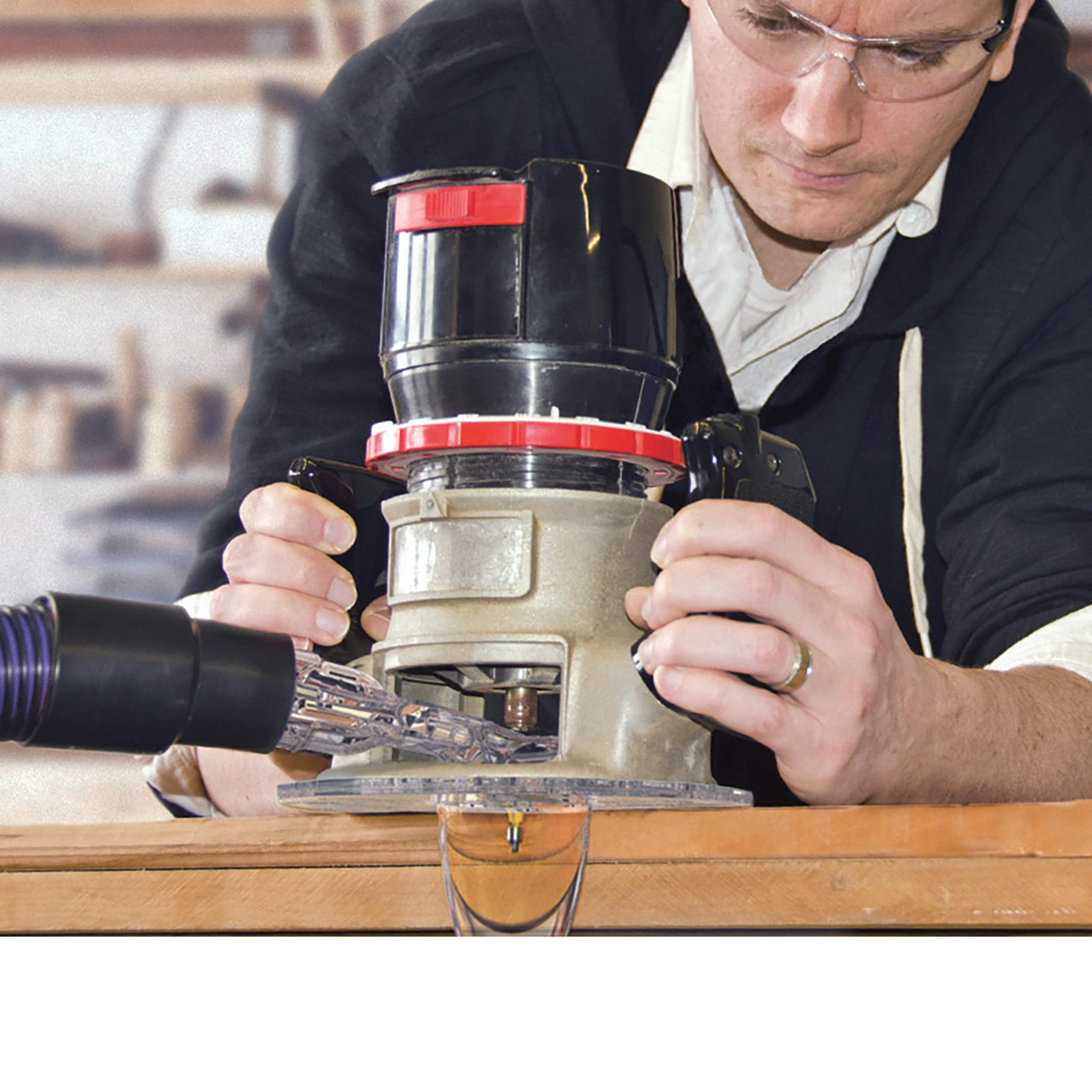 Oneida Air Systems Universal Router Hood with Hose - Dust Collection for Woodworking Tools - Perfect for CNC, Table Saws & Workshop Safety