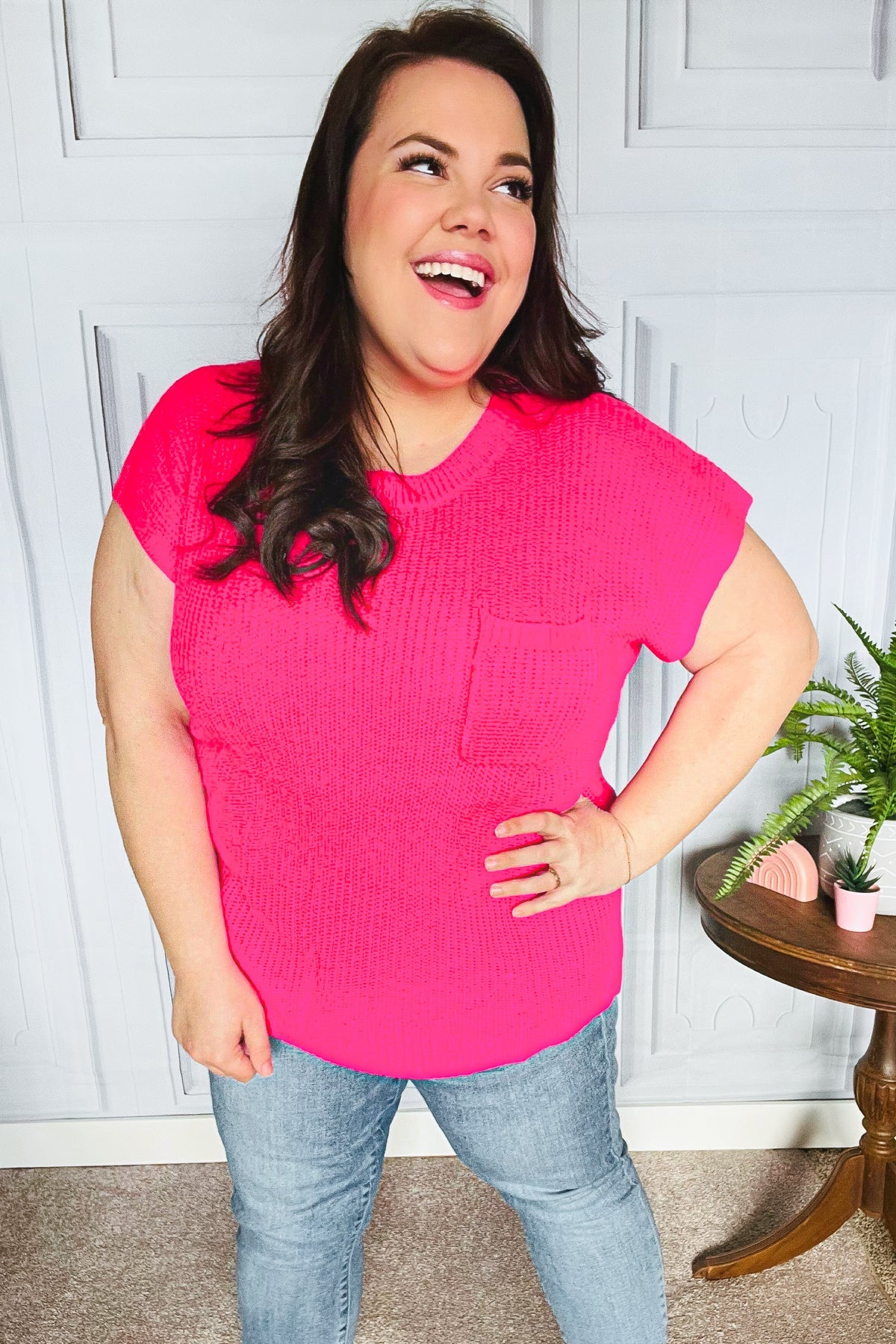 Best In Bold Hot Pink Dolman Ribbed Knit Sweater Top for Women - Cozy Casual Long Sleeve Pullover for Fall & Winter - Perfect for Office, Date Night and Weekend Outfits