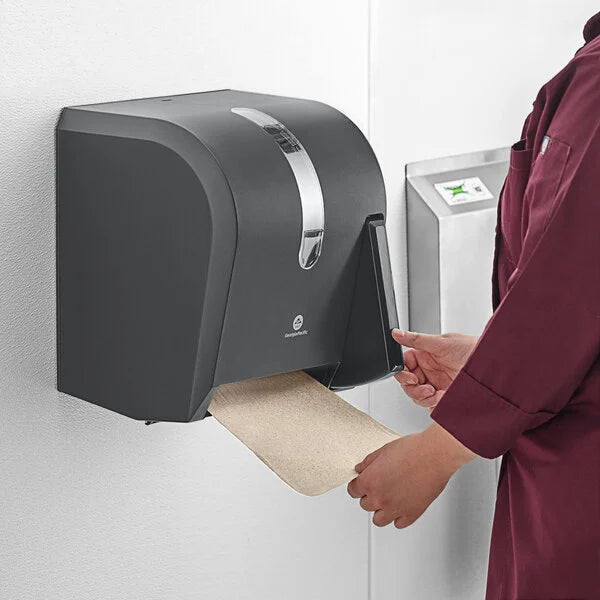 Black Hygienic Push Paddle Roll Towel Dispenser - Hands-Free Paper Towel Holder for Kitchen, Bathroom & Office - Ideal for Restaurants, Hospitals & Public Spaces