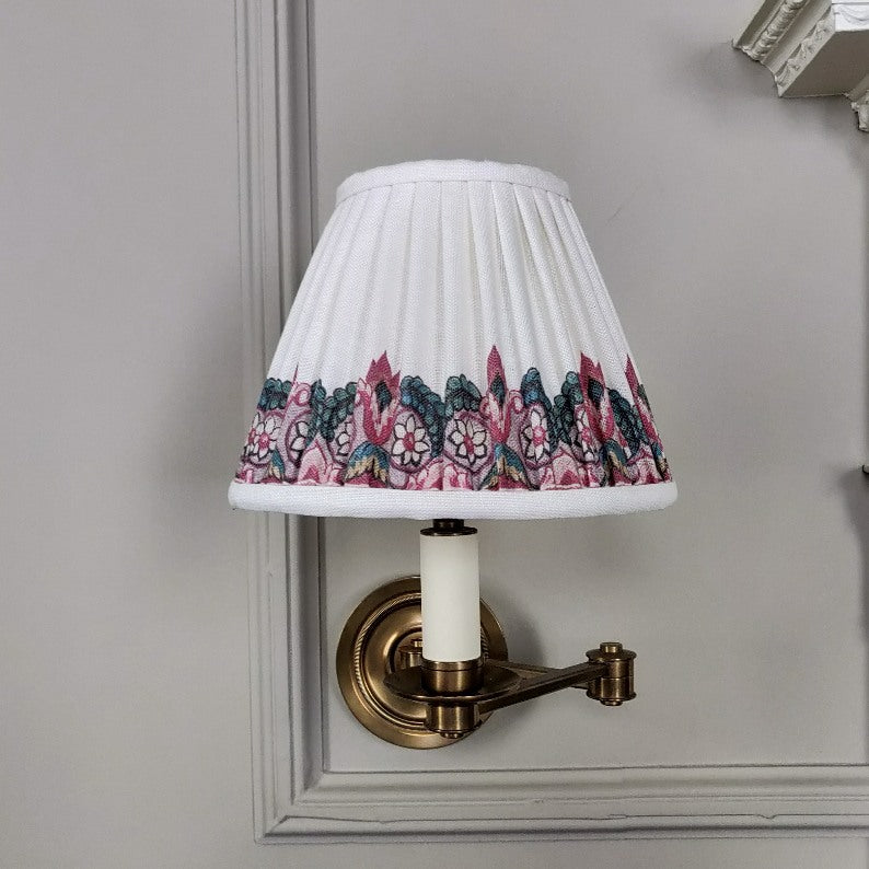 Gathered Linen Candle Shade - Balazuc Marchprint Ivory Lampshade for Table Decor, Bedroom Lighting & Romantic Ambiance