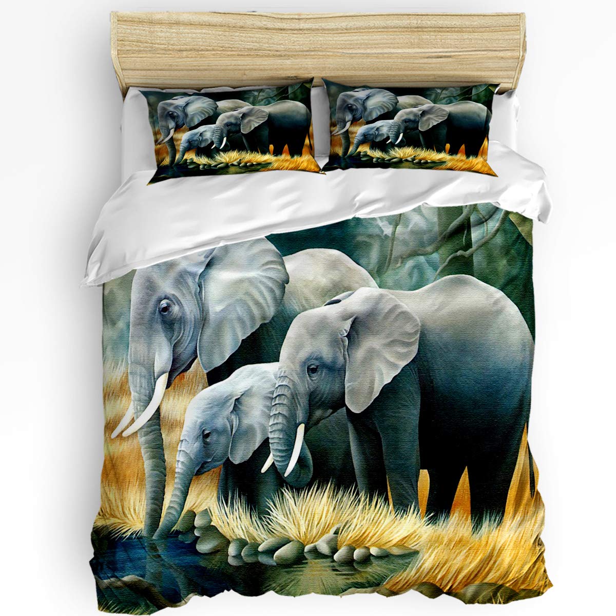 Trendy Super Soft Kids Bedding Set - Cute Elephant Family Animal Print Duvet Cover with 2 Pillowcases (Queen Size) | Cozy Nursery Decor for Boys & Girls | Perfect for Toddler Rooms, Sleepovers & Gift Giving