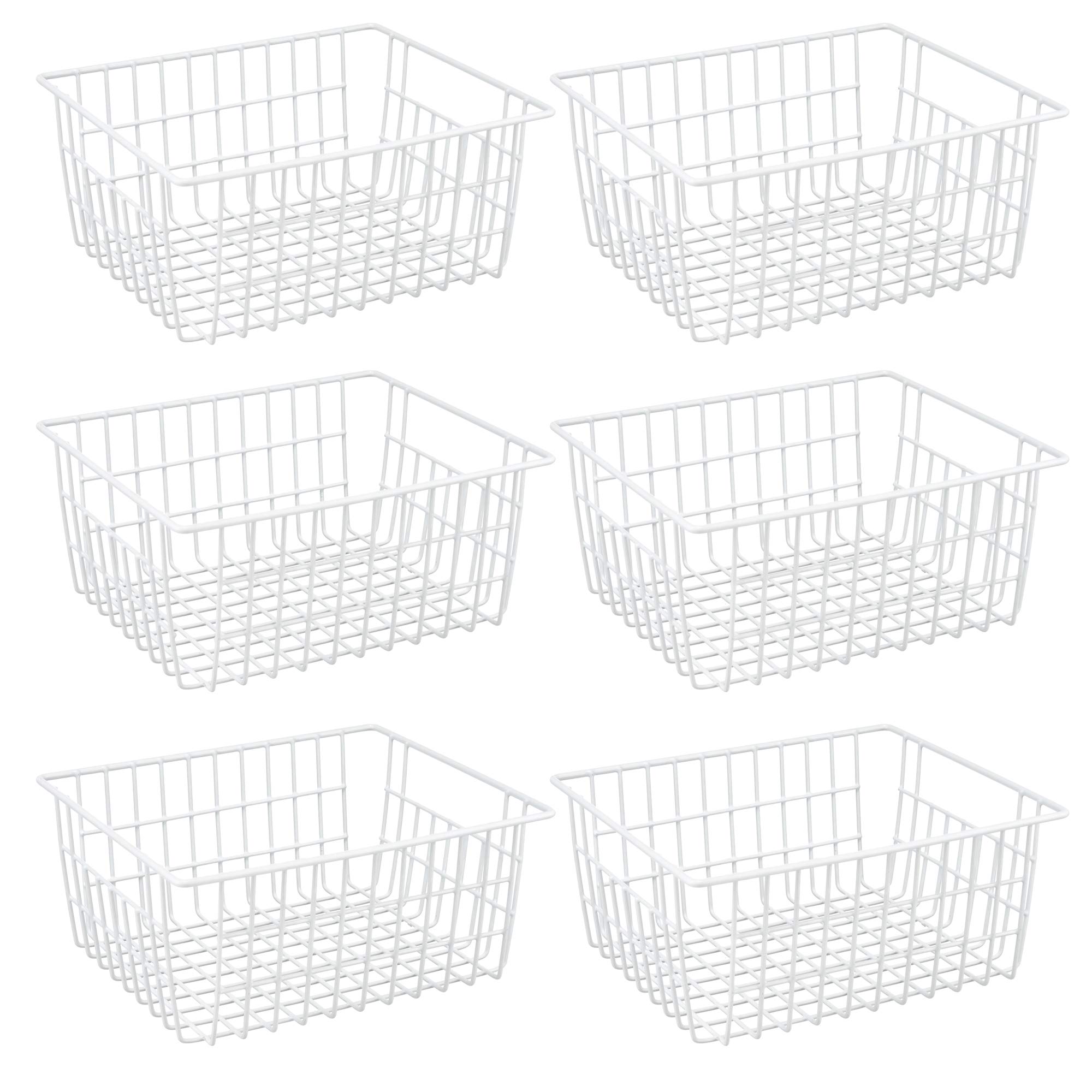 iPEGTOP 6-Pack White Metal Wire Storage Baskets with Handles - 10.5 Inch Kitchen Organizer for Freezer, Refrigerator, Pantry, Cabinets, Bathroom & Closet - Perfect for Food Storage, Household Organization & Space Saving