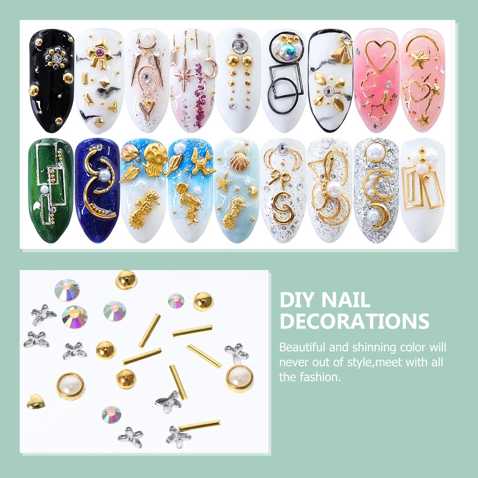 Minkissy 9-Piece Nail Art Kit with Rhinestones, Decals & Metal Rivets - DIY Manicure Accessories for Professional & Home Nail Art - Perfect for Bridal, Party & Salon Nail Designs