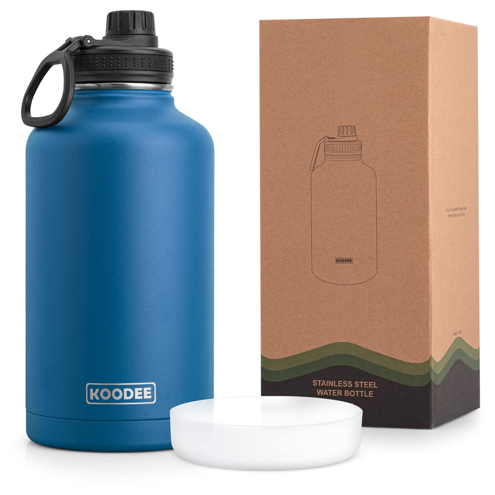 **Koodee 64 oz Stainless Steel Water Bottle - Double Wall Vacuum Insulated, Leakproof Spout Lid, Navy - Perfect for Gym, Hiking & Outdoor Sports**