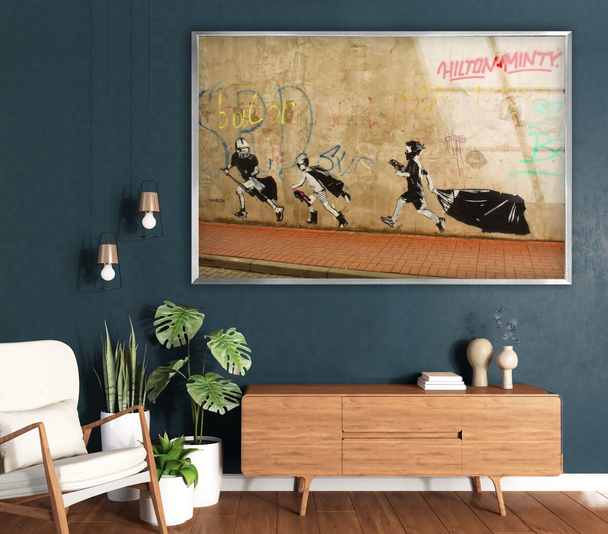 Banksy Boys Heroes Glass Wall Art - Modern Street Art Decor for Living Room, Bedroom & Office - Unique Gift for Art Lovers