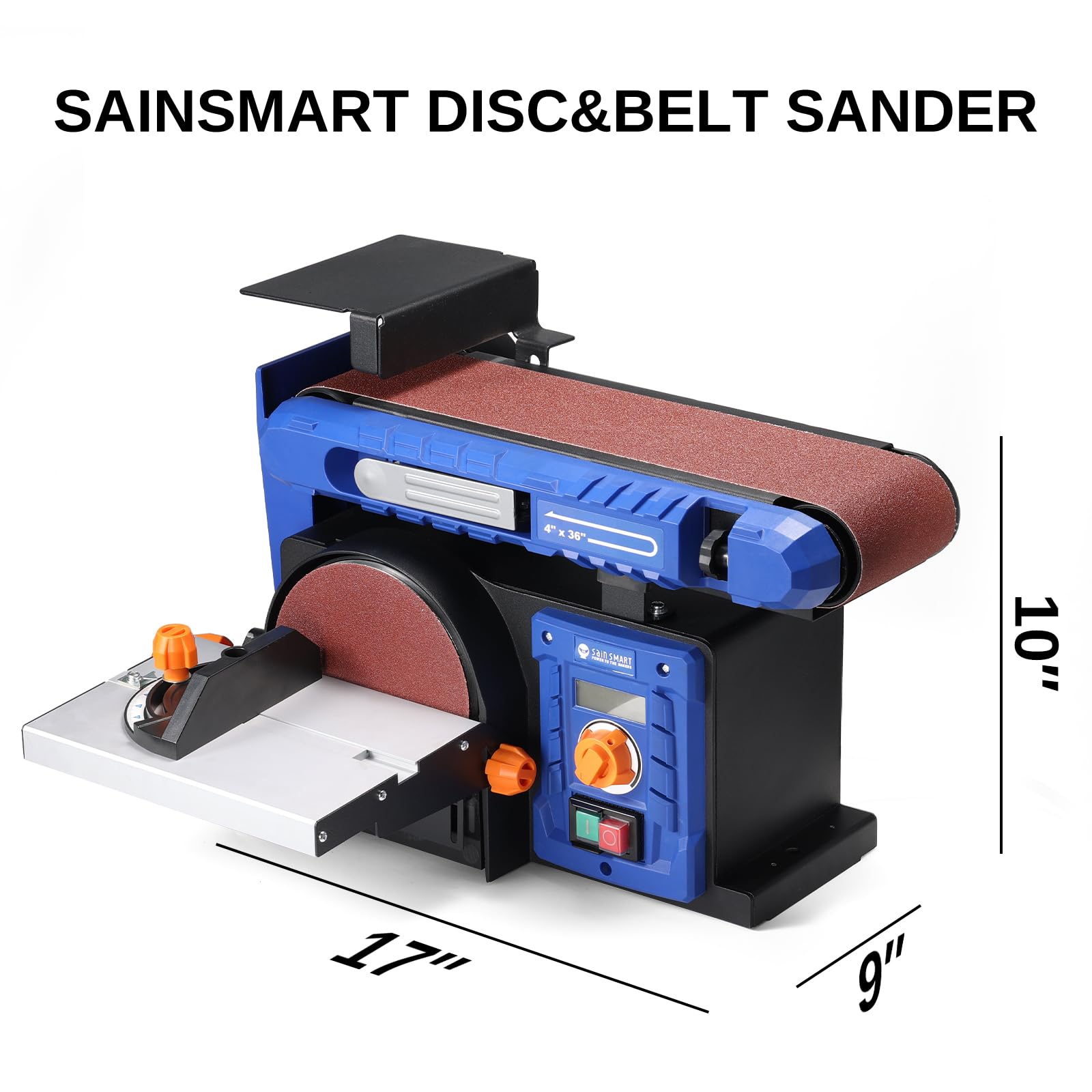 SainSmart 4x36 Inch Belt & 6 Inch Disc Sander Combo - Adjustable Speed up to 3450 RPM, Benchtop Sanding Machine with Full Copper Motor, 0-90° Belt & 0-45° Tilting Worktable, Dust Collection Port - Perfect for Woodworking, Metal Polishing, and DIY Projects