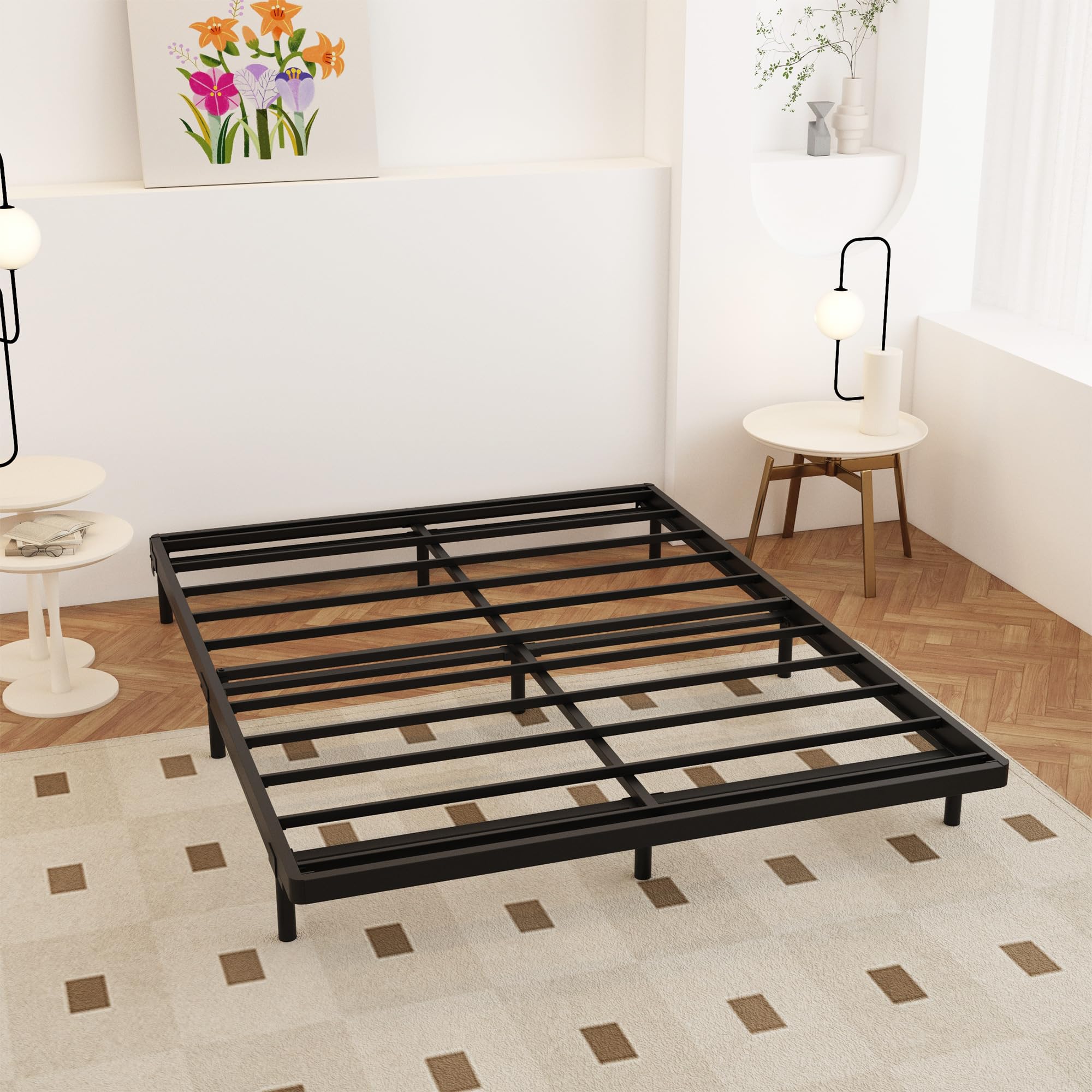 2 Inch Low Profile Heavy Duty Metal Box Spring - Noise Free Mattress Foundation with Easy Assembly for Beds & Bunk Beds | Perfect for Guest Rooms, Dorms & Space-Saving Bedroom Setups (Black)