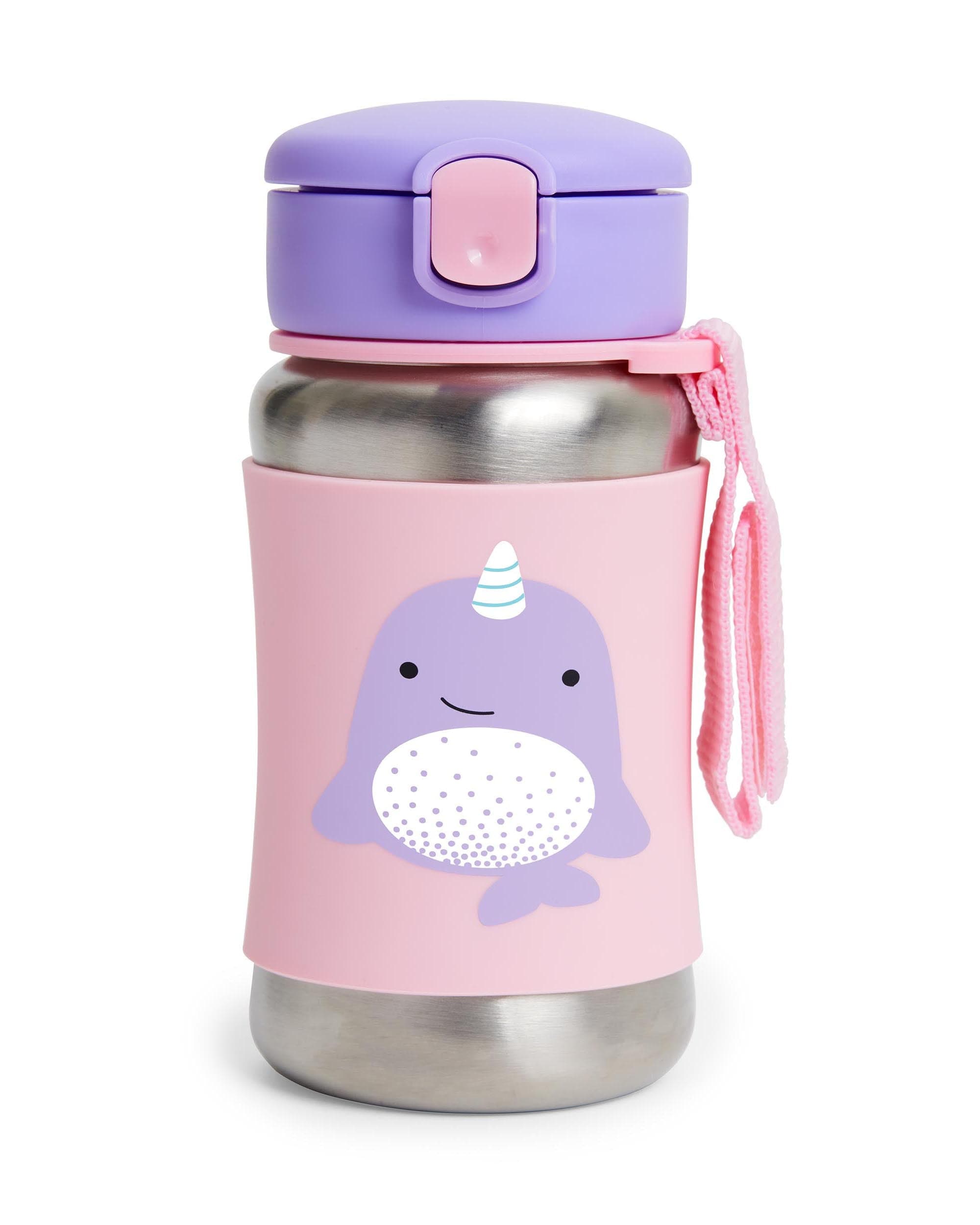 Skip Hop Zoo Stainless Steel Straw Bottle - Insulated Kids Water Bottle with Leak-Proof Lid, BPA-Free & Eco-Friendly - Perfect for School, Travel & Outdoor Activities
