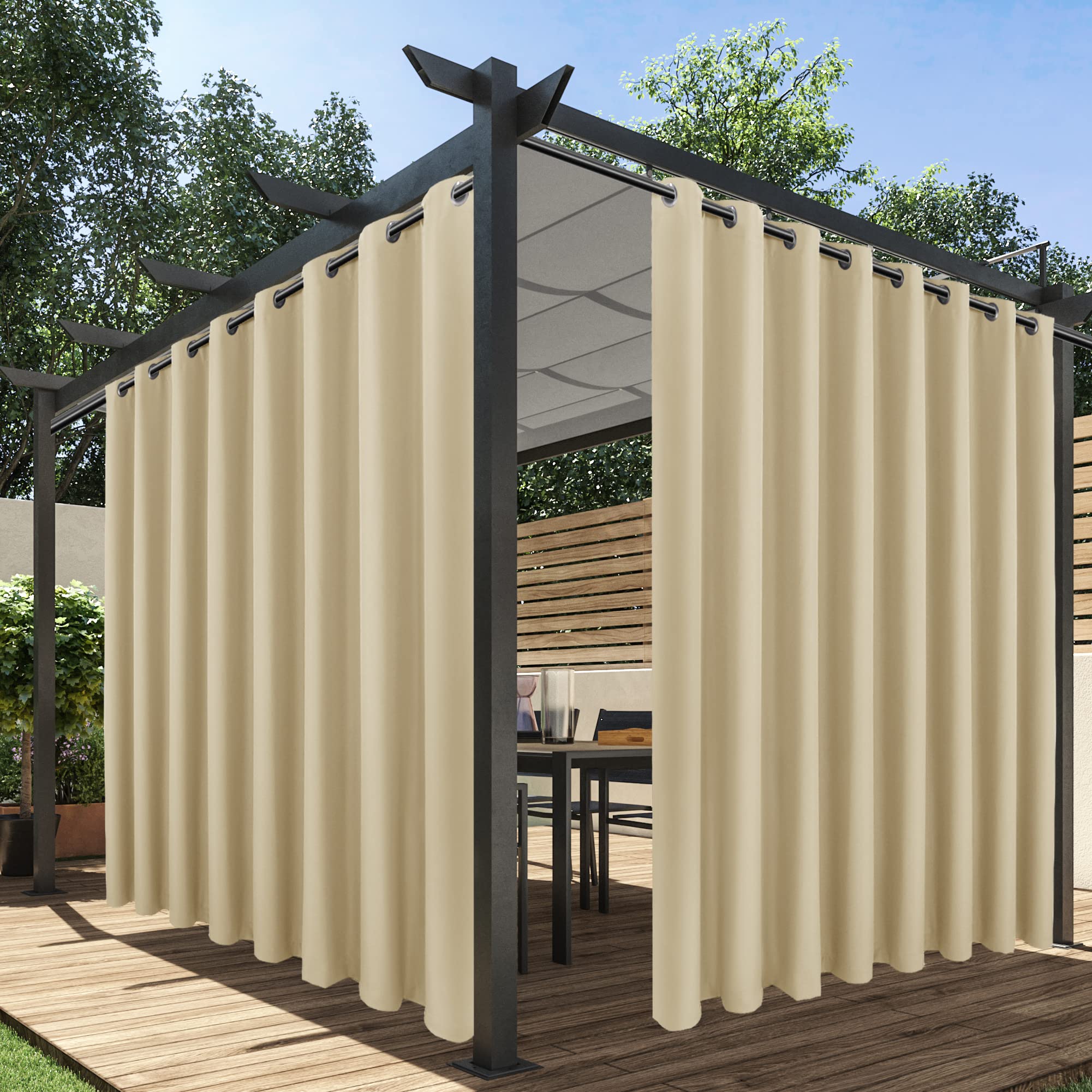 Extra Wide Waterproof Outdoor Curtains for Patio - 4 Panels 110x120 Inch - Light Filtering & Privacy Cream Grommet Curtains for Porch, Gazebo, Pergola, Backyard | Perfect for Outdoor Living Spaces, Poolside Lounging & Summer Entertaining