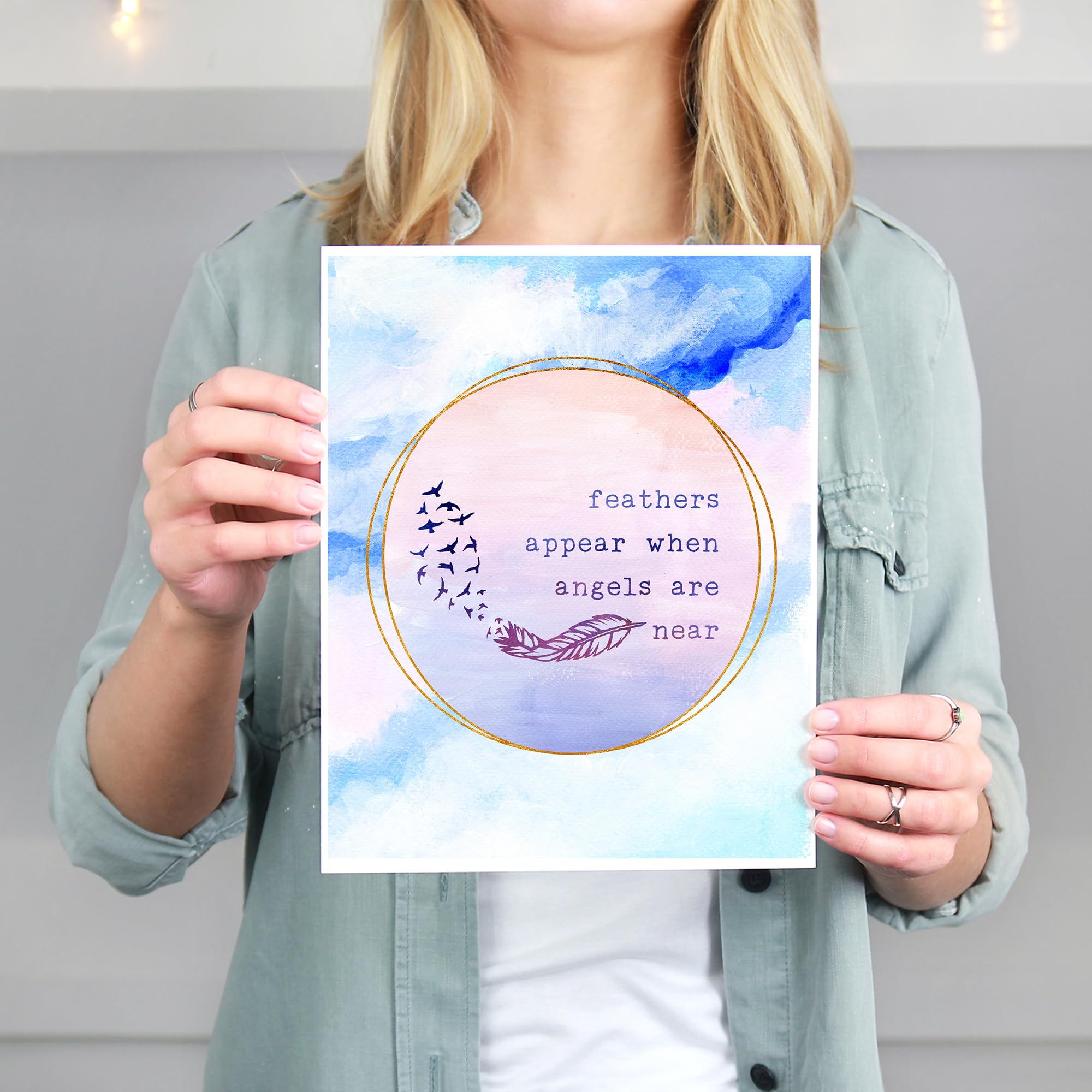 Feathers Appear When Angels Are Near - Inspirational 8x10 Art Print | Motivational Wall Decor | Unframed Quote Poster | Aesthetic Home & Office Wall Art | Perfect for Bedroom, Living Room or Gift