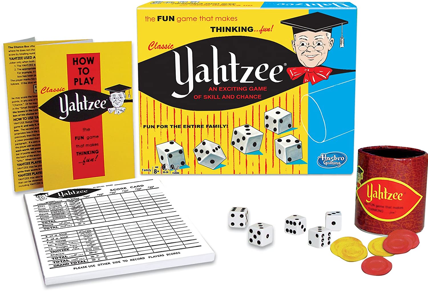 Classic Yahtzee Dice Game - Family Board Game for Kids & Adults - Fun Party & Travel Game for Game Nights, Camping & Road Trips