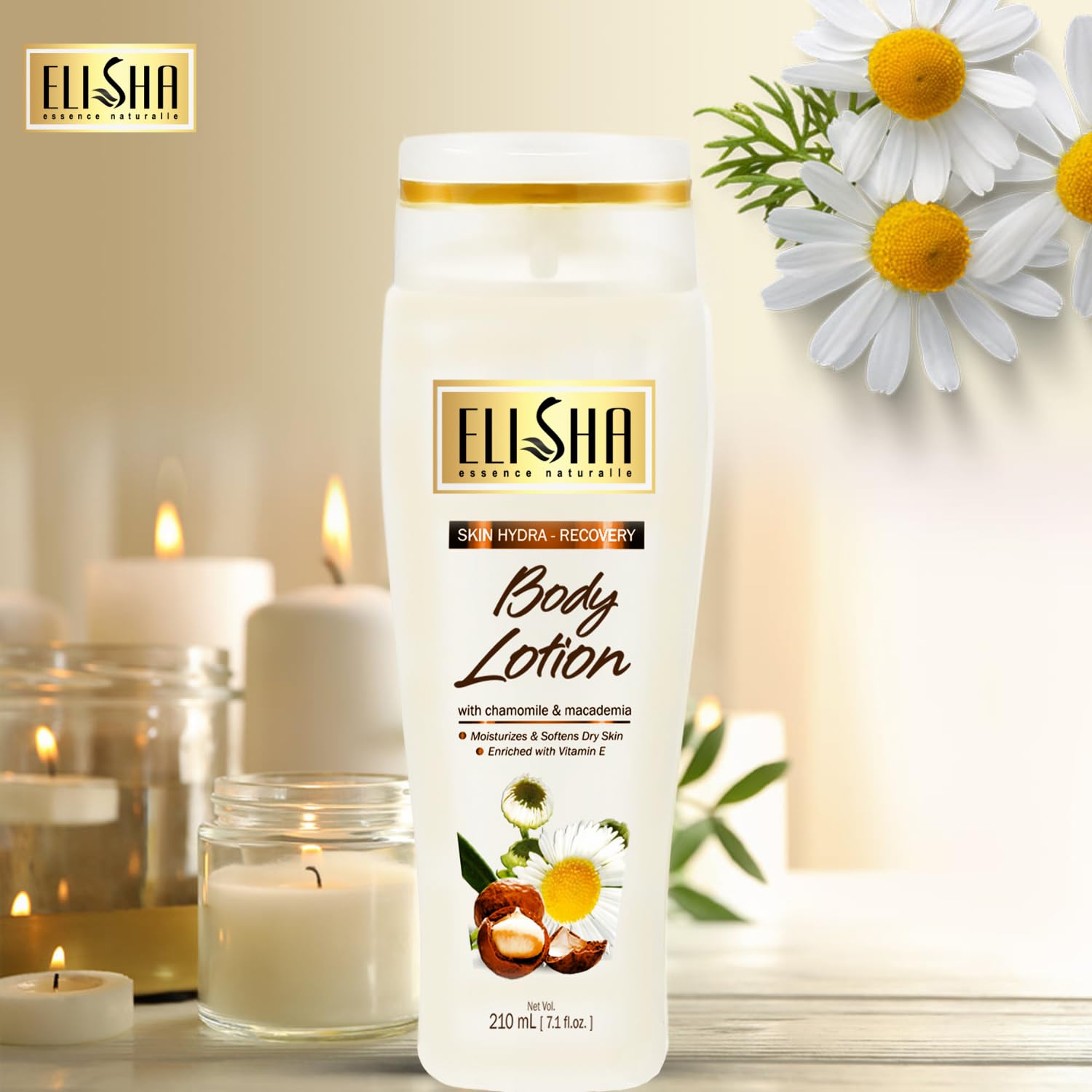 Elisha Chamomile & Macadamia Body Lotion - Healthy Brightening Daily Moisturizer with Sun & Pollution Protection for Dry Skin - Fast Absorbing, Non-Sticky Formula for Men & Women - 210ml (Pack of 2) - Perfect for Post-Shower Hydration & Daily Skincare Routine