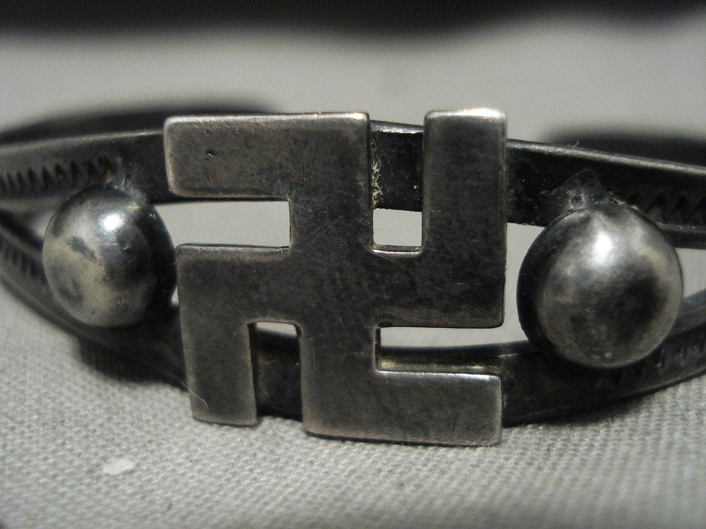 Vintage Navajo Whirling Logs Silver Bracelet - Authentic Native American Jewelry from 1920s-1930s - Perfect for Boho Fashion, Western Style & Cultural Collectors