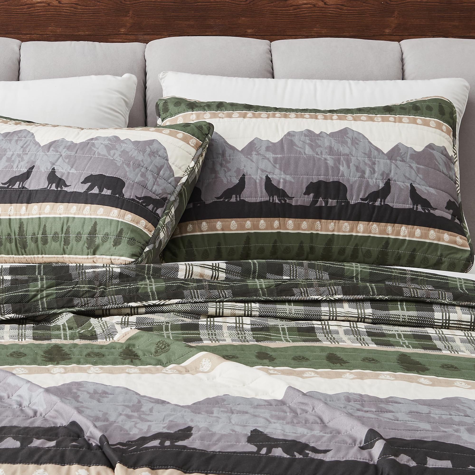 Great Bay Home 3-Piece Reversible Rustic Lodge Bedspread Quilt Set with 2 Shams - All-Season Full/Queen Size in Salt Creek Pattern | Cozy Farmhouse Bedroom Decor for Cabin, Lodge & Guest Room