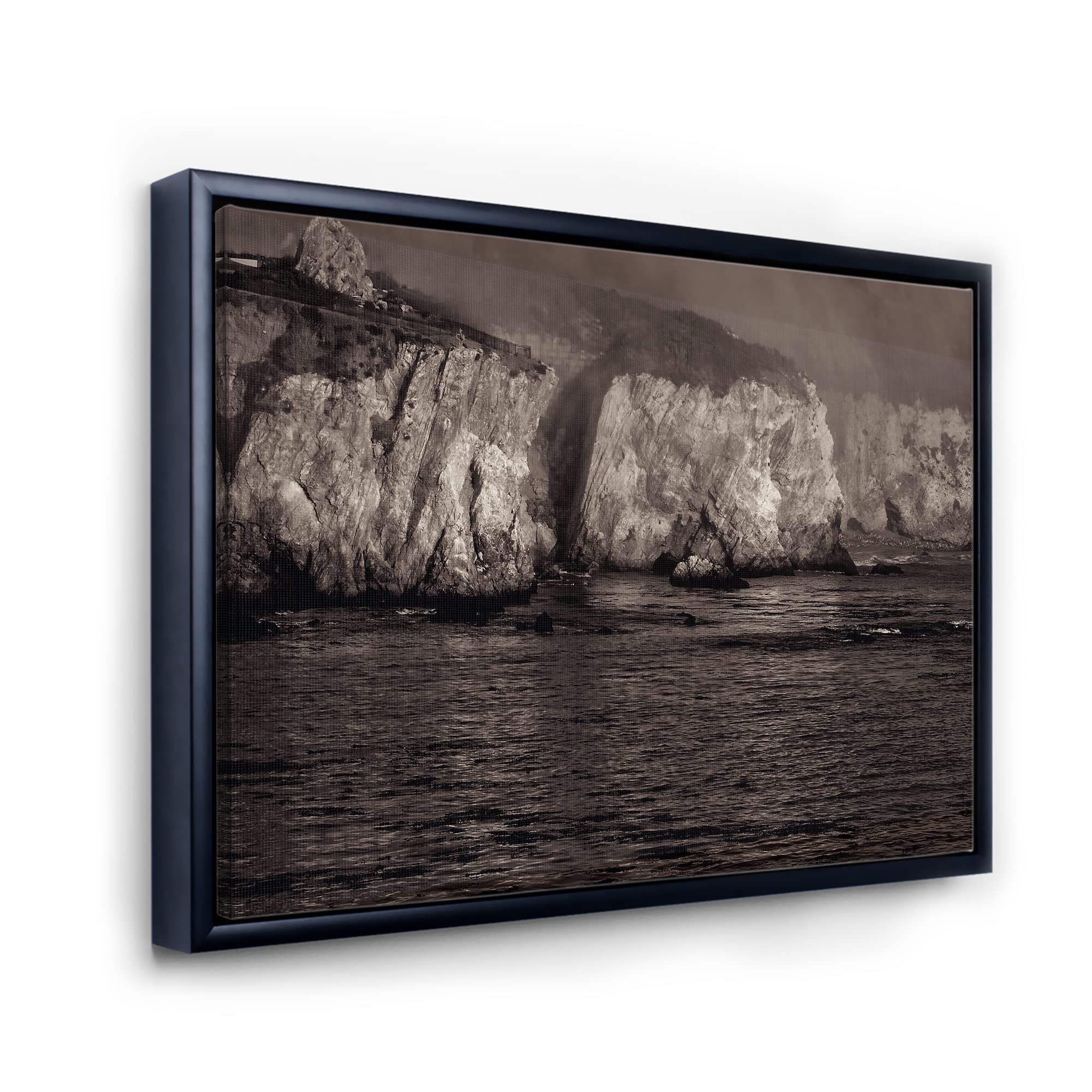 Gold Cliffs In The Fog - Modern Framed Canvas Wall Art Print - Nature Landscape Painting for Living Room, Bedroom & Office Decor