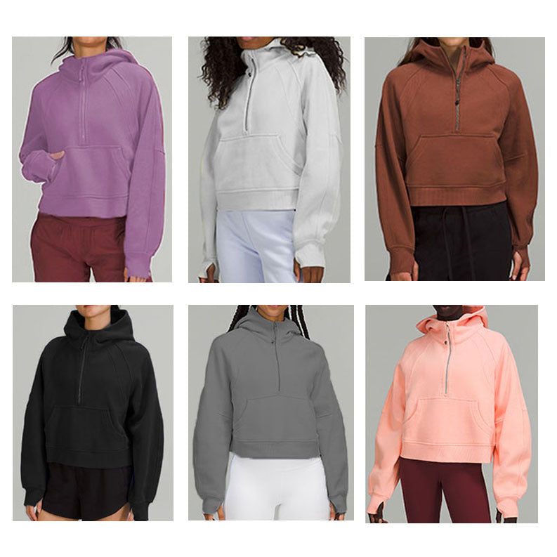 Women's Half Zip Hooded Sweatshirt - Loose Fit Fleece Pullover for Autumn Winter - Anti-Wrinkle Warm Workout Top for Running, Yoga & Outdoor Activities