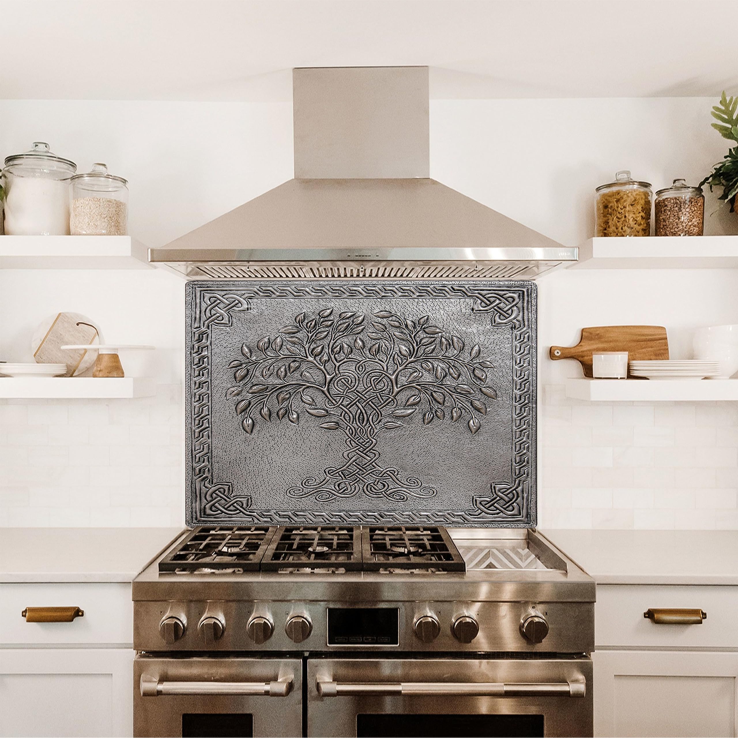 Handmade Celtic Tree of Life Copper Kitchen Backsplash Panel with Knot Border - Custom Indoor & Outdoor Wall Decor for Home, Restaurant & Bar