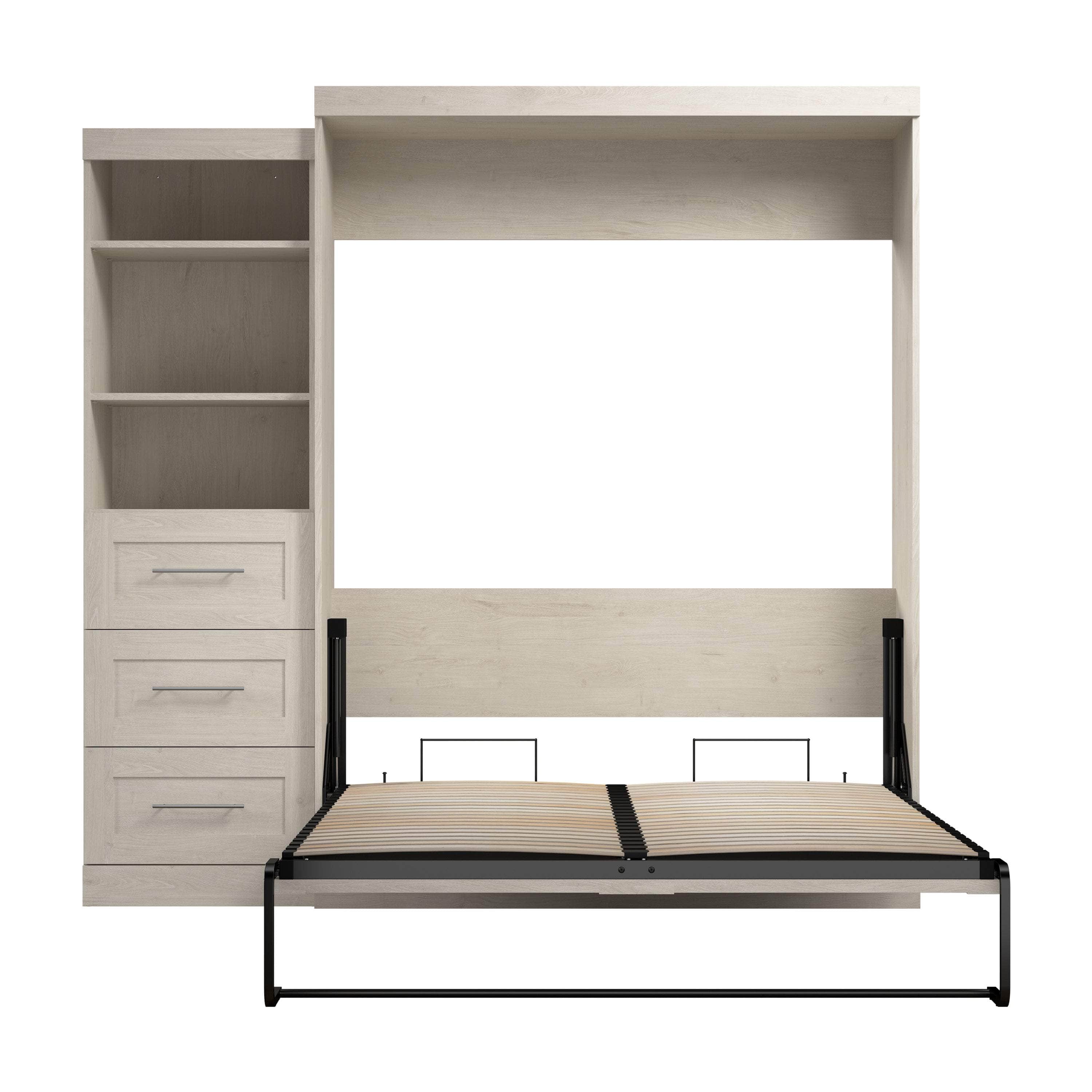 Queen Murphy Wall Bed with Storage Drawers - Space-Saving Foldable Bed for Small Rooms, Apartments & Guest Rooms (90