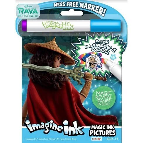 Disney Encanto & Raya and the Last Dragon Magic Ink Coloring Book Set for Kids - 2 Imagine Ink Books with Invisible Ink Pens, Moana Stickers & Stampers | Perfect for Travel, Birthday Gifts & Creative Playtime