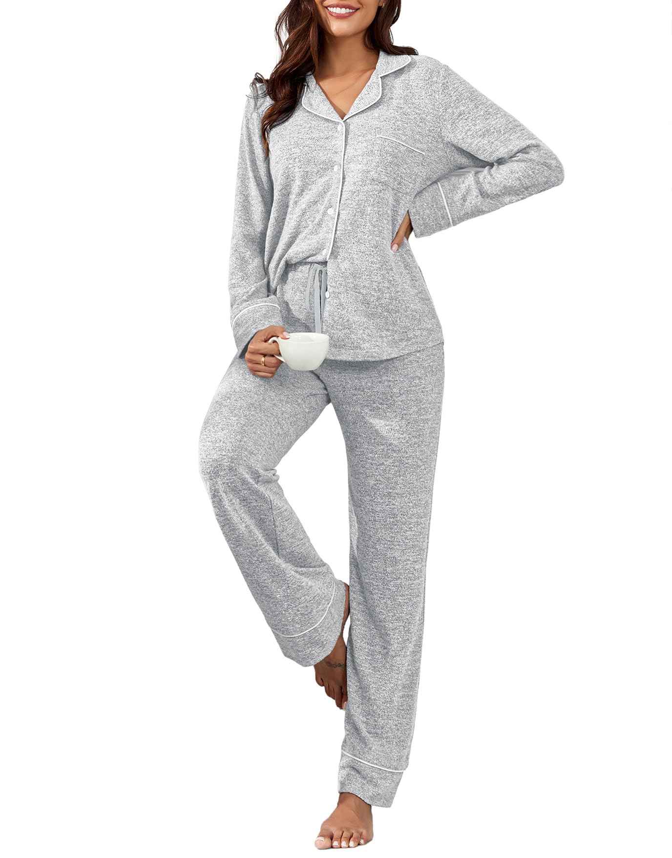 PrinStory Women's Long Sleeve Pajama Sets - Soft Button Down 2-Piece PJS & Lounge Wear for Sleep, Relaxation & Home Comfort