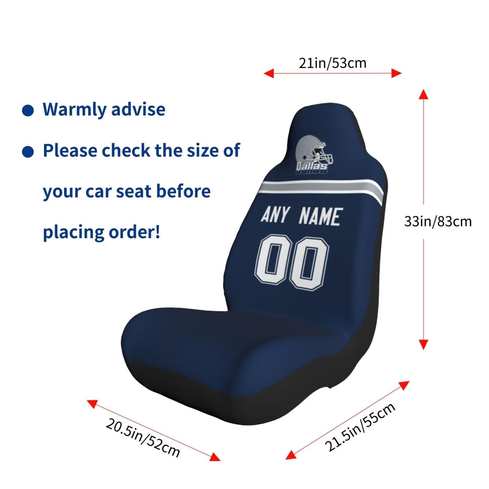 Custom Dallas Cowboys Football Car Seat Covers - Personalized Name & Number Car Accessories, Elastic Front Seat Protector, Universal Fit for Most Cars, Perfect for Game Day & Road Trips