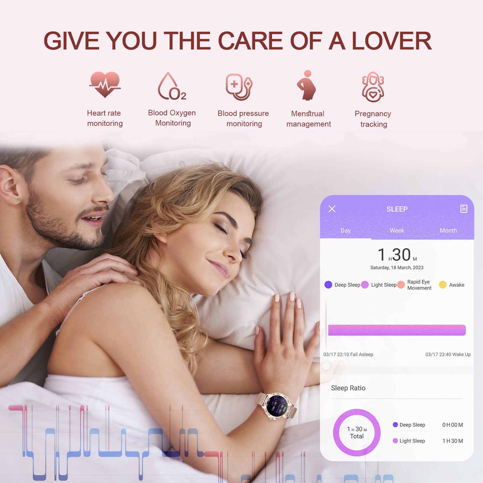 Wonlex Smart Watch for Women - Bluetooth 5.2 Fitness Tracker with Heart Rate Monitor, Sleep Tracking, Customizable Watch Faces, IP67 Waterproof, Compatible with Android & iPhone - Perfect for Workouts, Running, Swimming and Daily Health Monitoring