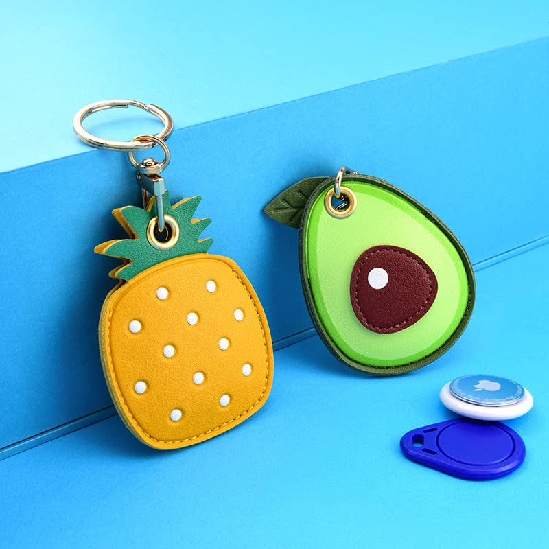 Cute Fruits & Animals GPS Airtag Keychain Finder Tracker - Leather Key Ring Cover Case Holder for Apple AirTag | Perfect for Keys, Luggage, Pets & Backpacks