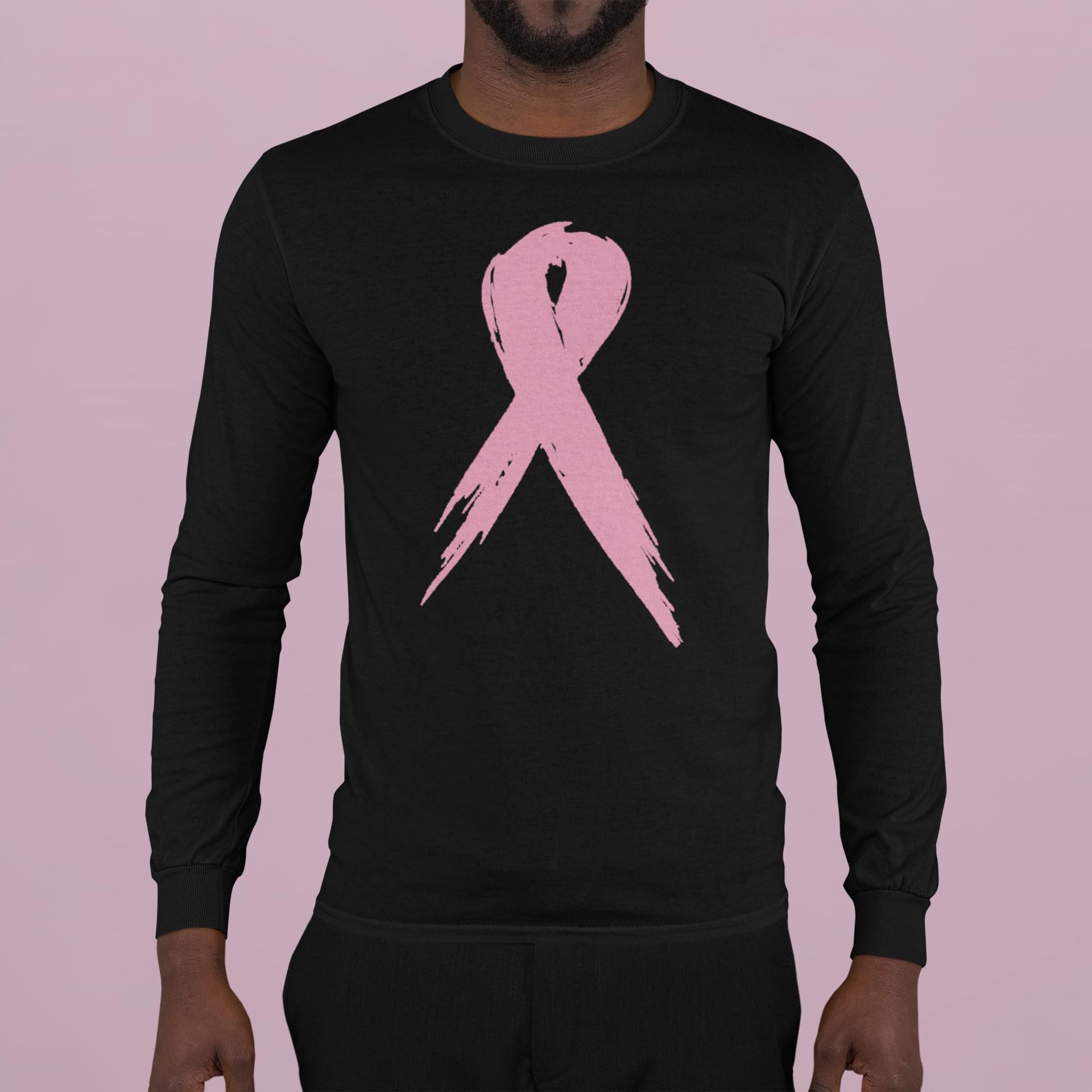 Pink Breast Cancer Awareness Ribbon Men's Long Sleeve Shirt - Support Cancer Research & Survivors - Perfect for Fundraisers, Walks & Awareness Events