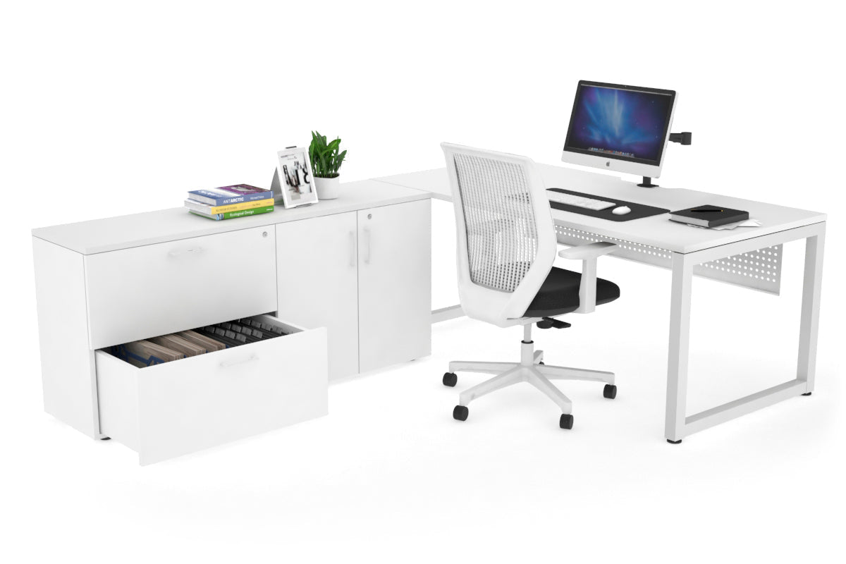 Quadro Loop Executive White Frame Office Chair - 1800L x 800W with Cable Scallop - Ergonomic Desk Chair for Home & Office Workspace