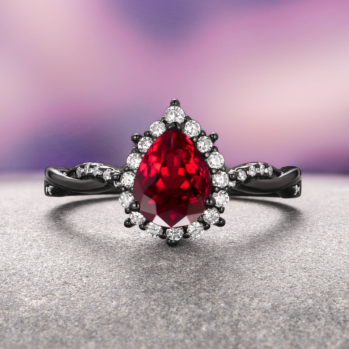 Natural Red Garnet Ring in Black Ruthenium - Elegant Bohemian Jewelry for Women, Perfect for Weddings, Parties & Everyday Wear