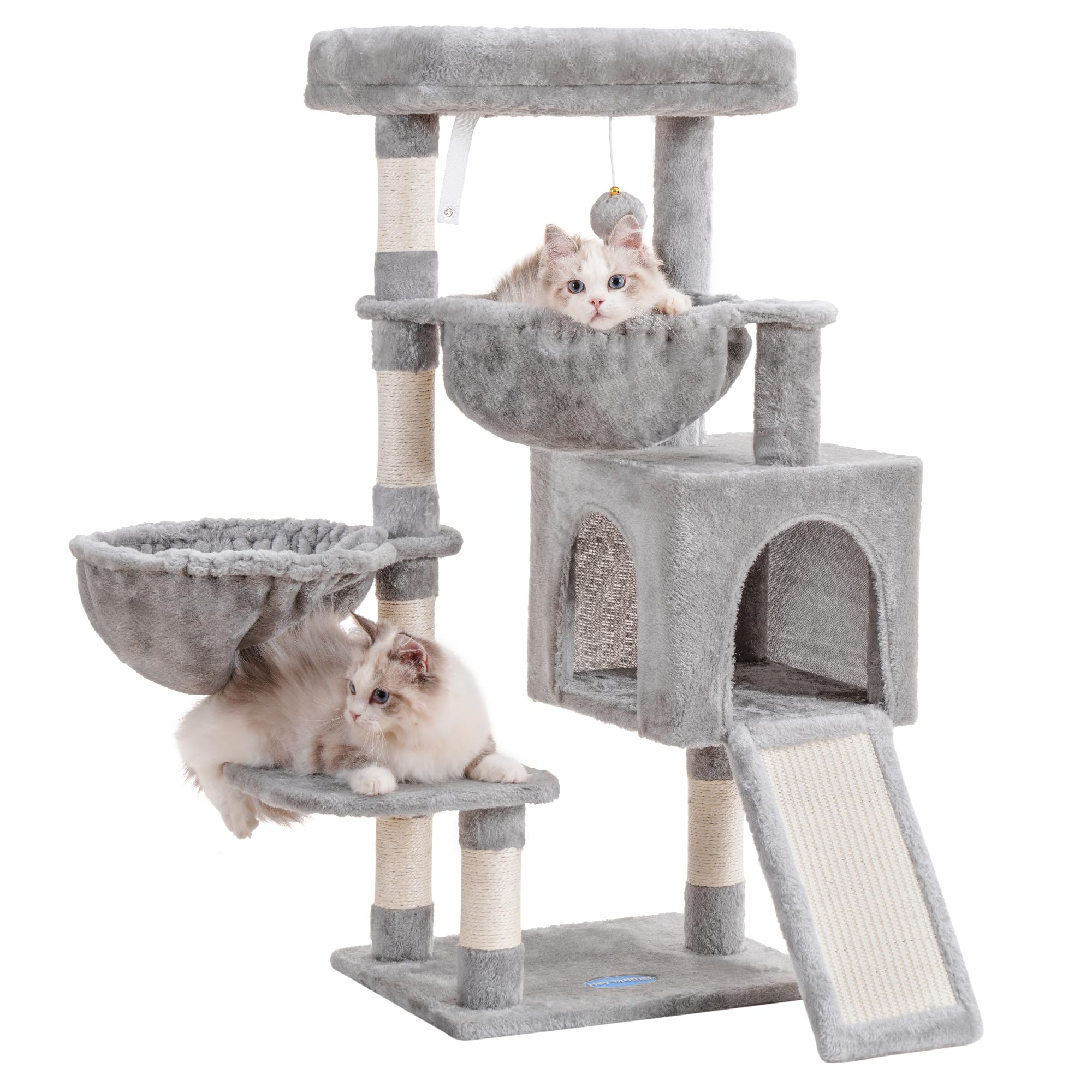 Hey-brother Cat Tree for Indoor Cats - Multi-Level Cat Tower with Large Padded Bed, Cozy Condo, Hammocks & Sisal Scratching Posts - Big Scratcher for Climbing & Play - Light Gray MPJ006SW - Perfect for Small Spaces & Kitty Playtime