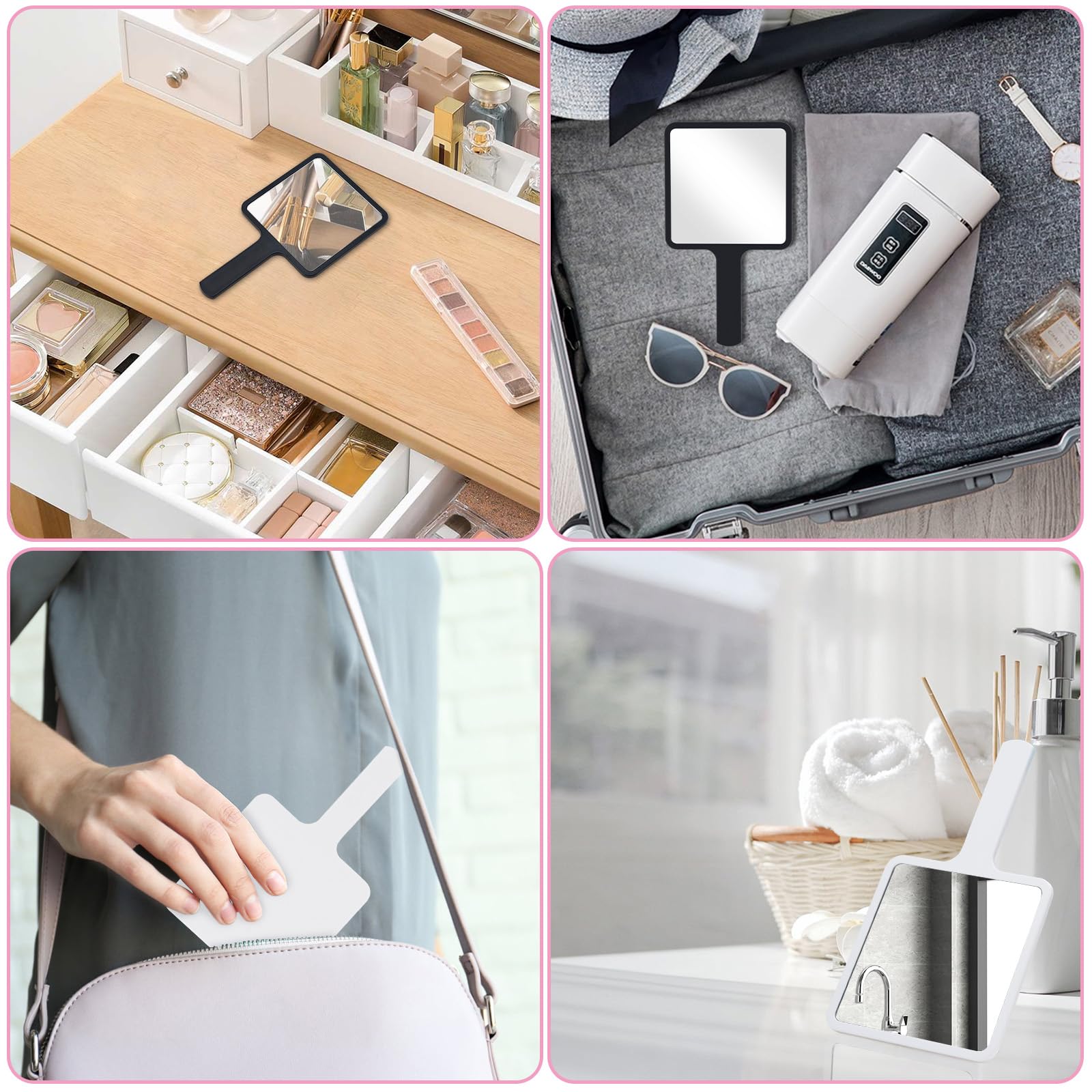 Portable Handheld Mirror 2 Pack - 6.3 x 3.5 Inch Compact Travel Mirror with Handle for Makeup, Shaving & Salon Use - Perfect for Home, Travel & Professional Beauty Kits