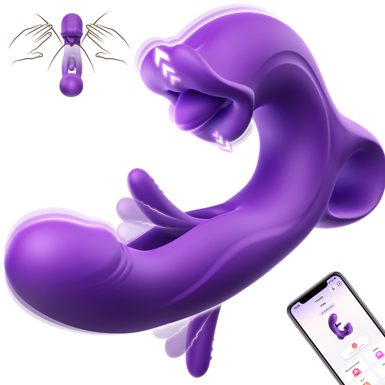 Realistic Thrusting Vibrator Sex Toy for Women - 7 Powerful Modes (Flapping, Vibrating, Licking) G-Spot Stimulator with Rose Suction & Tongue Action - Perfect for Solo Play & Couples Intimacy