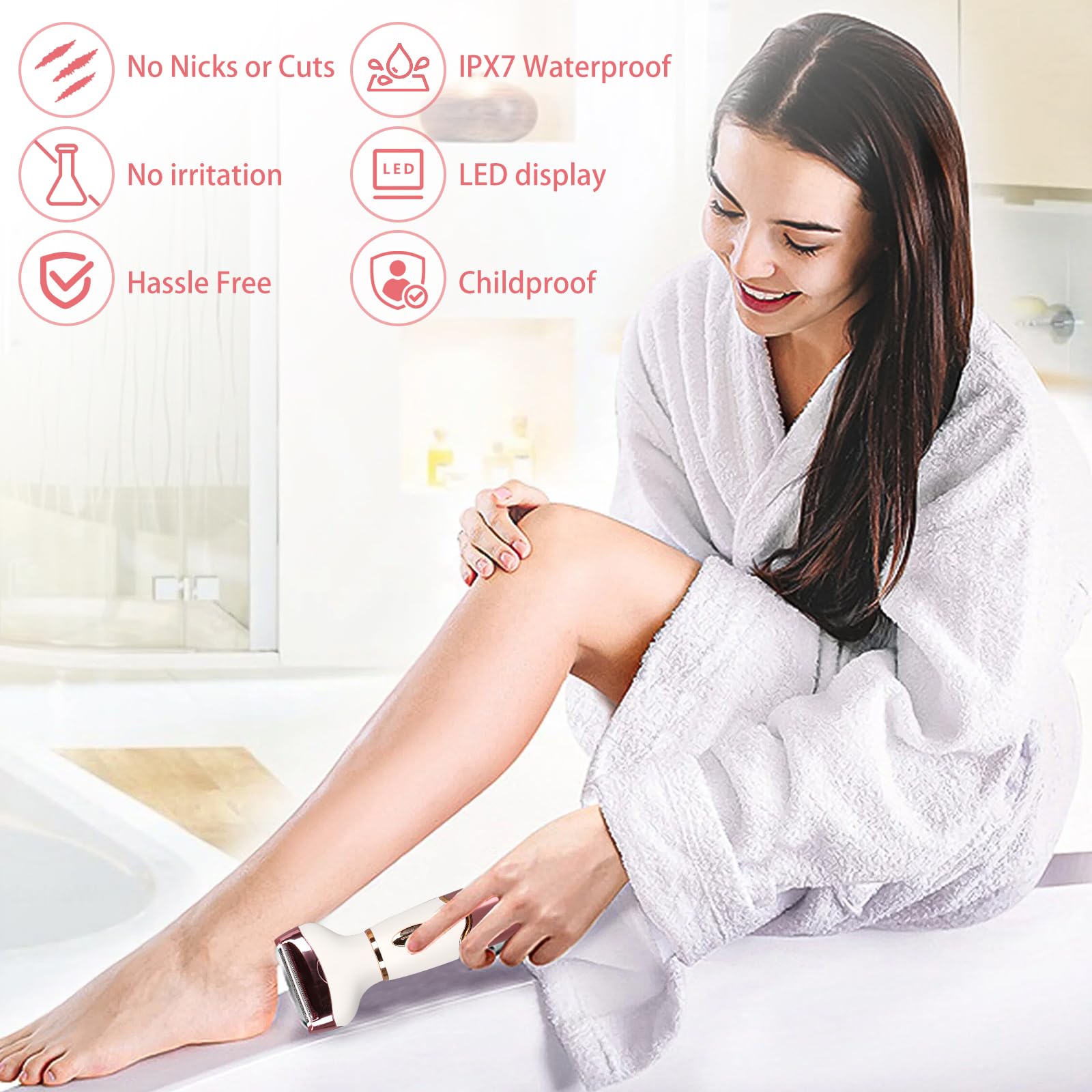 Best Electric Shaver for Women - Rechargeable Painless Hair Removal Razor with LED Display for Face, Legs, Underarms & Bikini Area - Wet/Dry Use for Shower & Travel - Smooth Skin at Home or On The Go