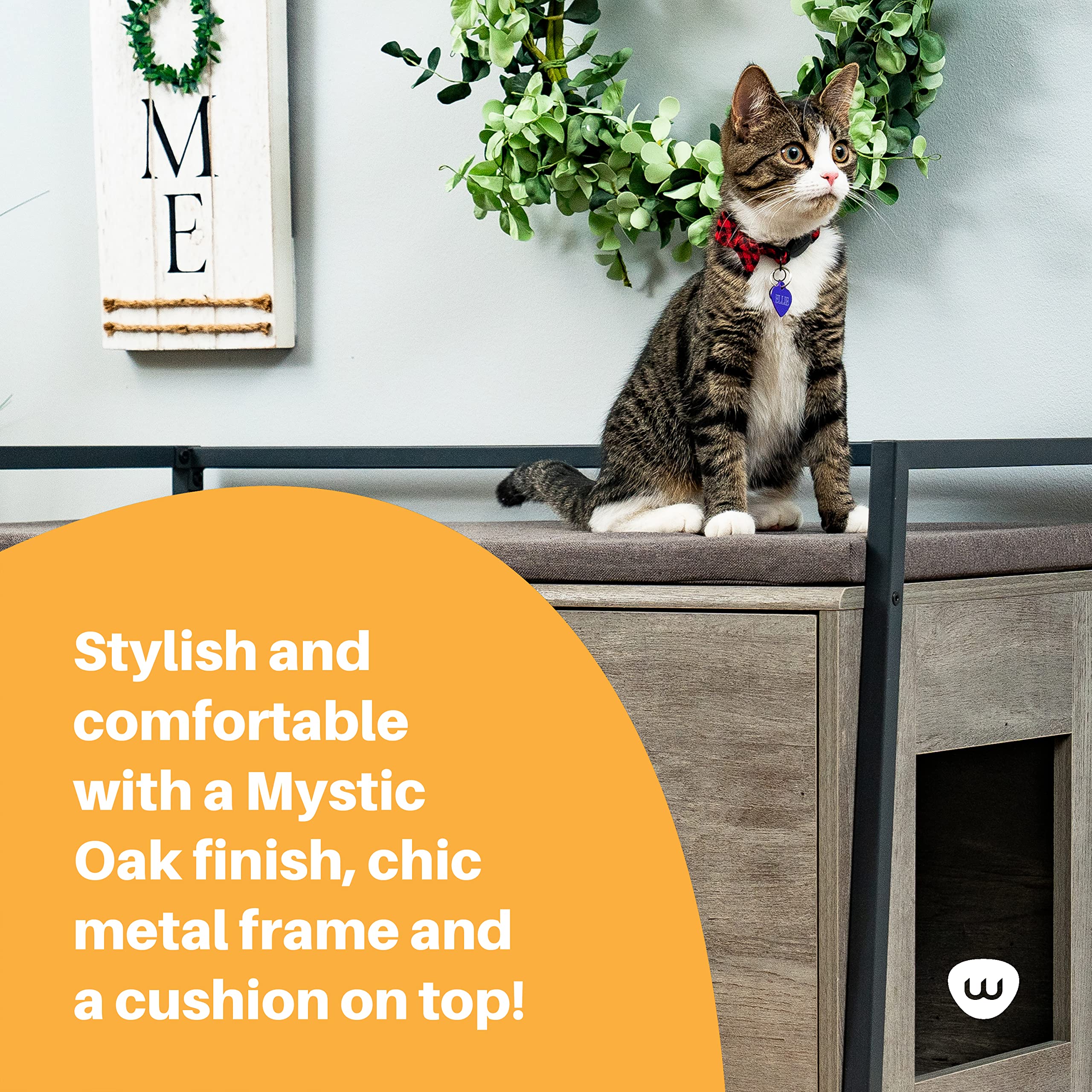 Whisker Litter Box Bench with Enclosure - Farmhouse Style Hidden Cat Litter Box Furniture, Mystic Oak Finish, 38.11
