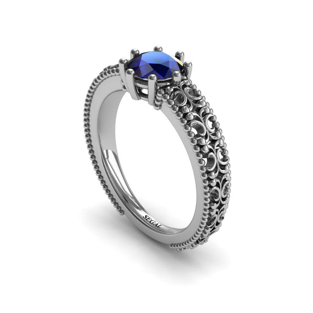 Unique 14K White Gold Vintage Engagement Ring - Antique Art Deco Sapphire Ring for Women | Perfect for Weddings, Anniversaries & Special Occasions
