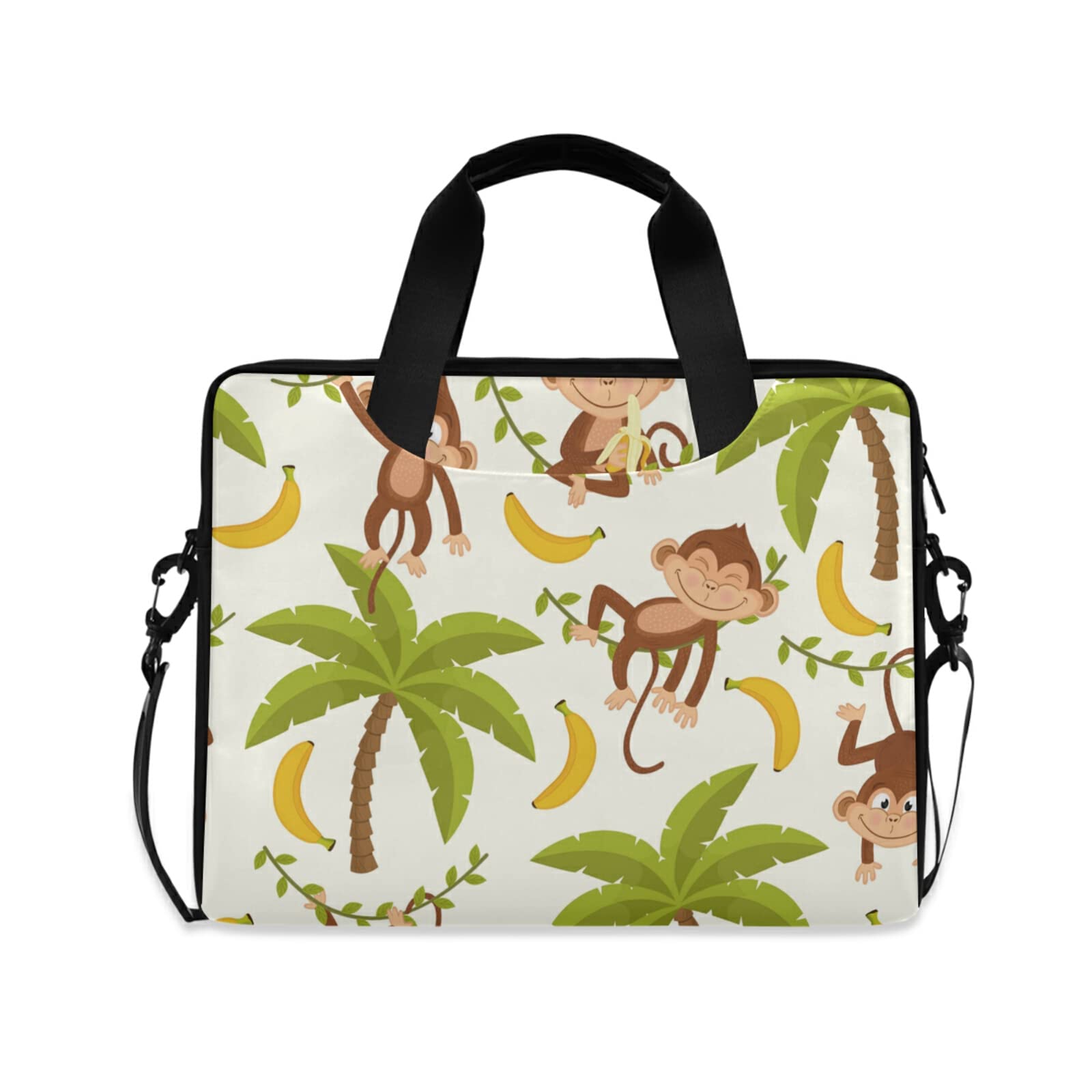 HUXINO 14-16 Inch Laptop Sleeve Case with Shoulder Strap, Monkey Banana Palm Tree Design, Durable Computer Bag for Men, Women, Boys & Girls, Perfect for Work, School & Travel