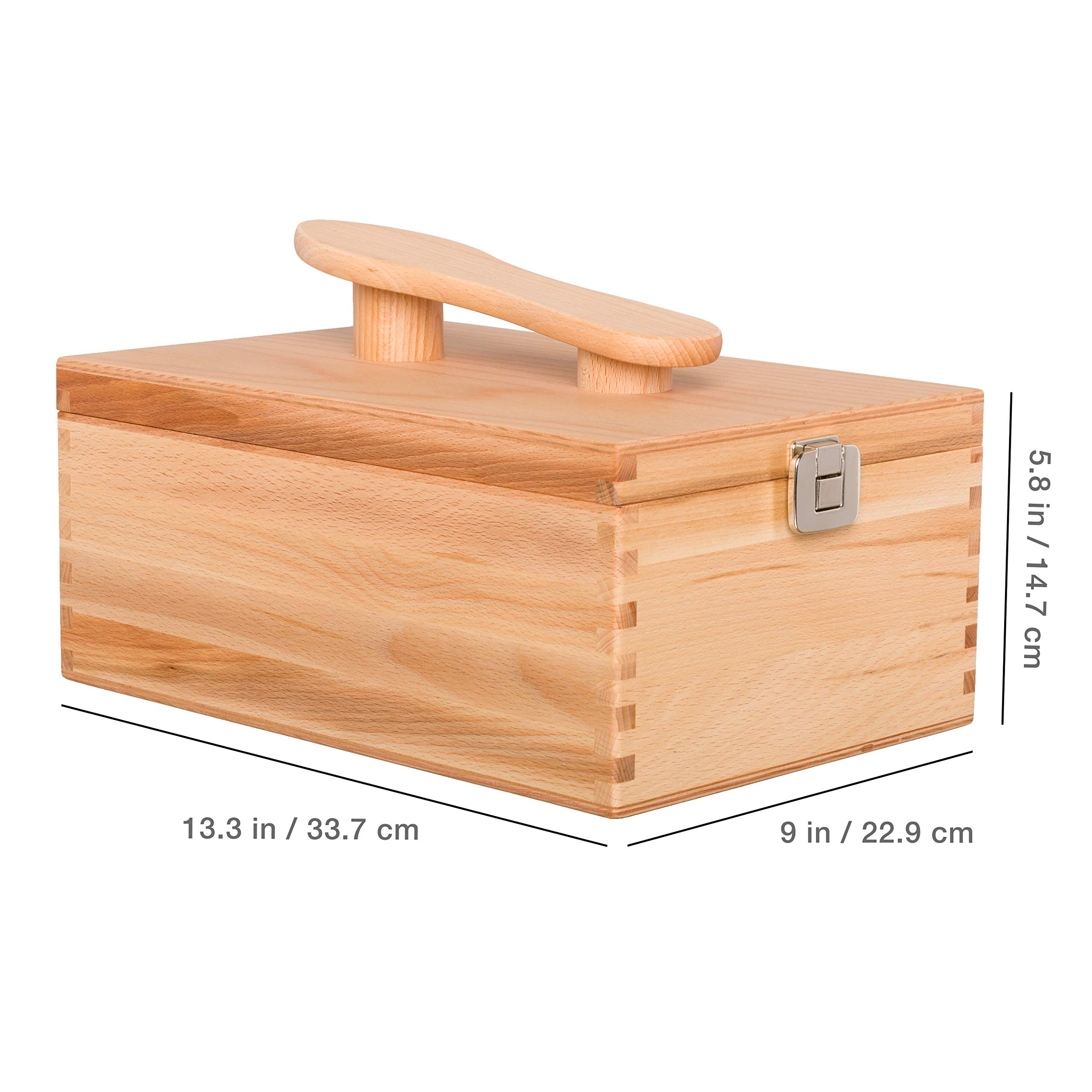 REDECKER Oiled Beechwood Shoe Cleaning Box with Folding Lid - 13.25 x 9 x 5.75 Inches - Wooden Shoe Shine Storage Box for Boots & Dress Shoes - Vintage Style Home & Office Shoe Care Organizer