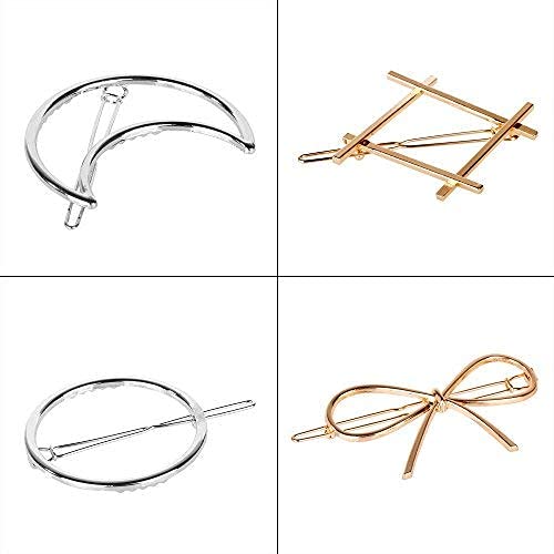 Trendy Hair Clips for Women & Girls - 4 Pack Gold & Silver Hairpins with Circle, Triangle, Moon & Infinity Designs - Perfect for Parties, Weddings & Everyday Styling