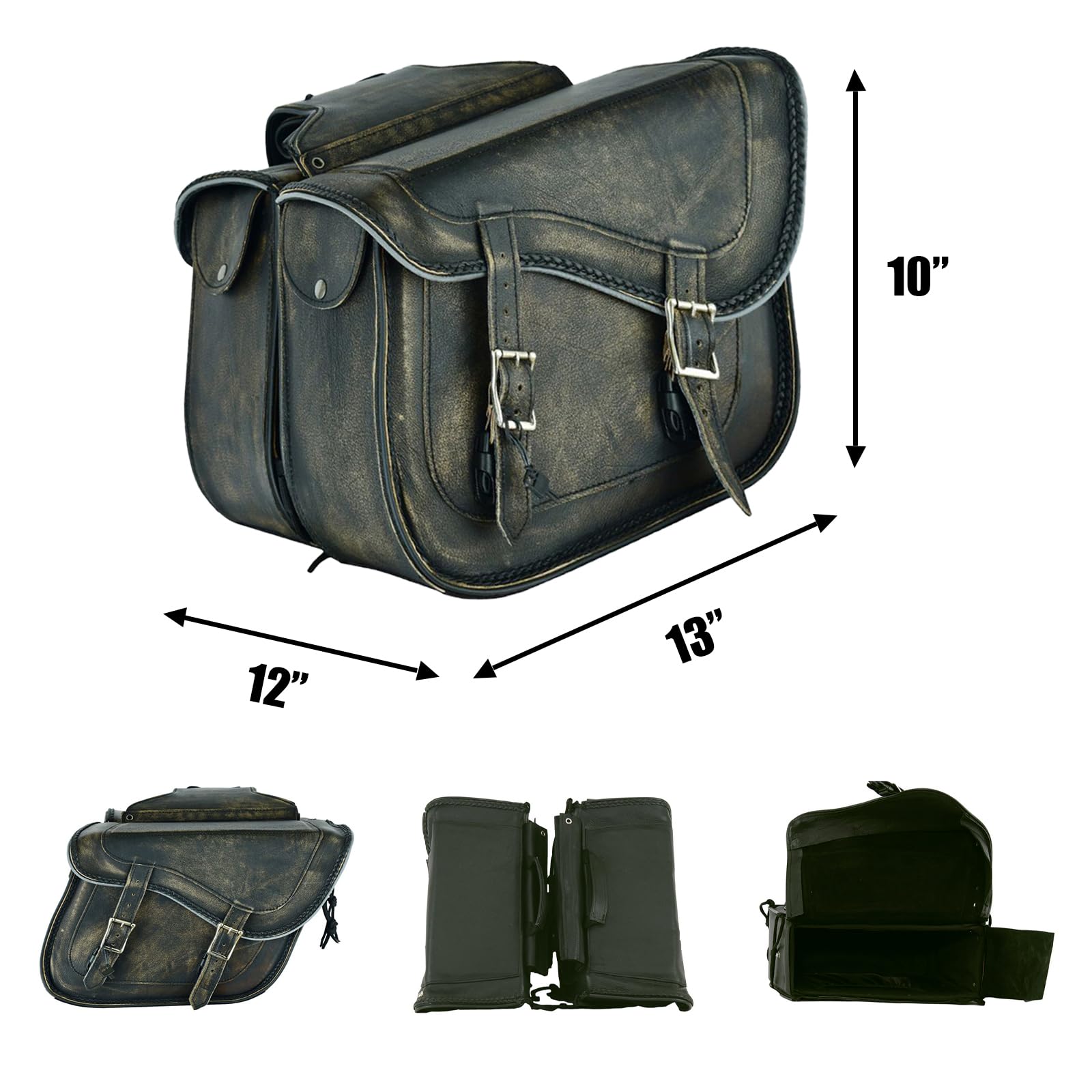 Genuine Leather Motorcycle Saddle Bags for Harley Softails, Sportsters & Choppers - Distressed Brown 13