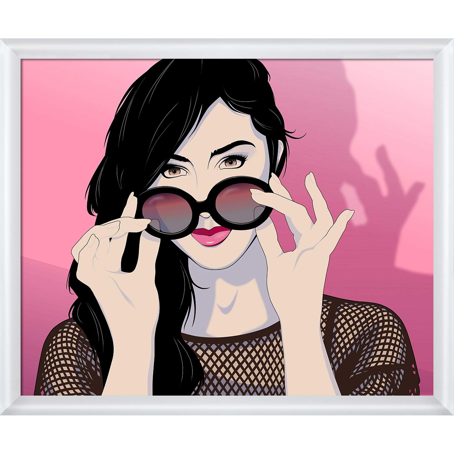 Tom Carlos Rose Colored Glasses Canvas Print - 22.75x26.75 Inch Modern White Framed Wall Art - Perfect for Living Room, Bedroom & Office Decor