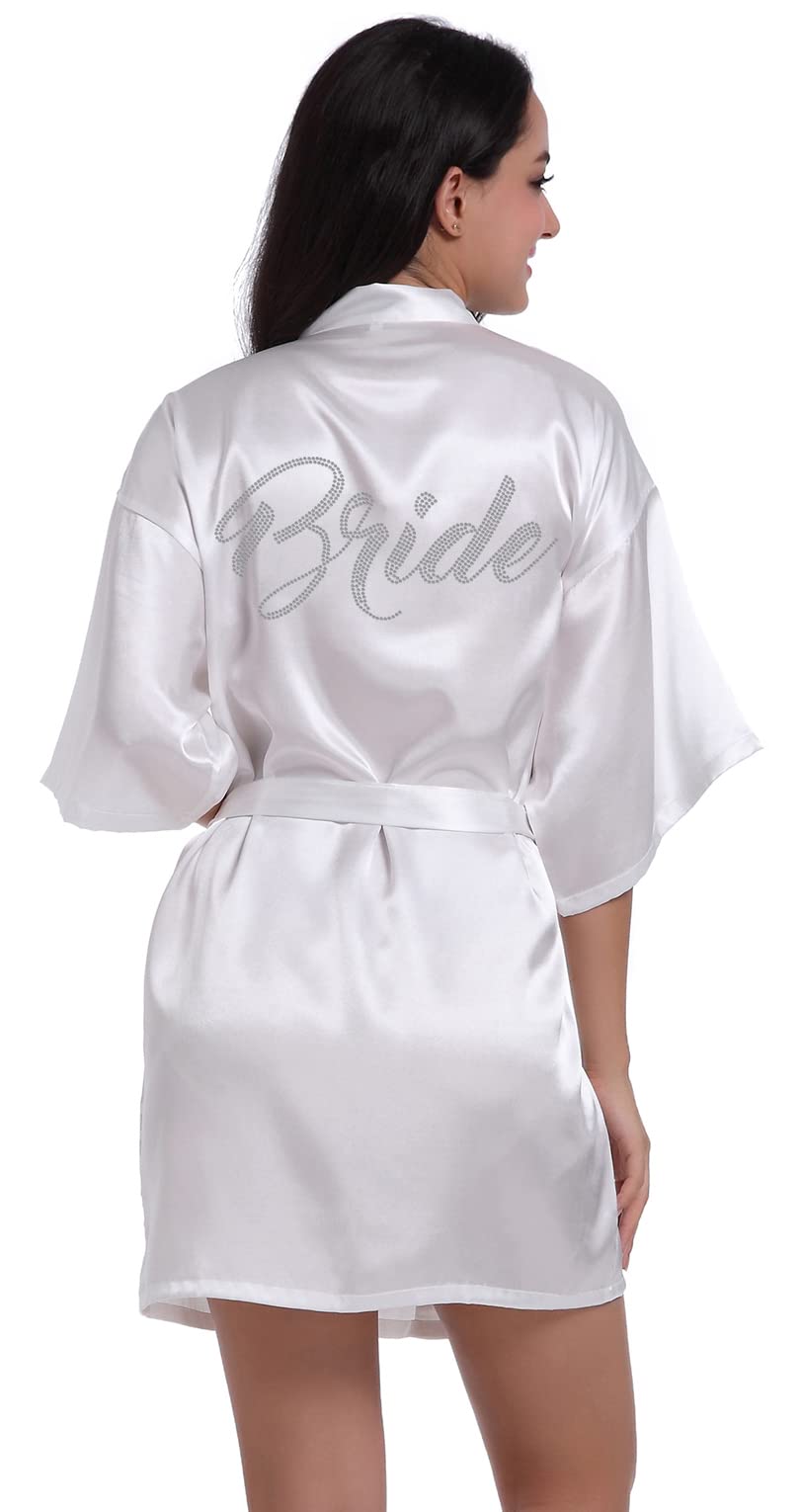 Bridesmaid Satin Robe with Rhinestones - Wedding Party & Sleepwear