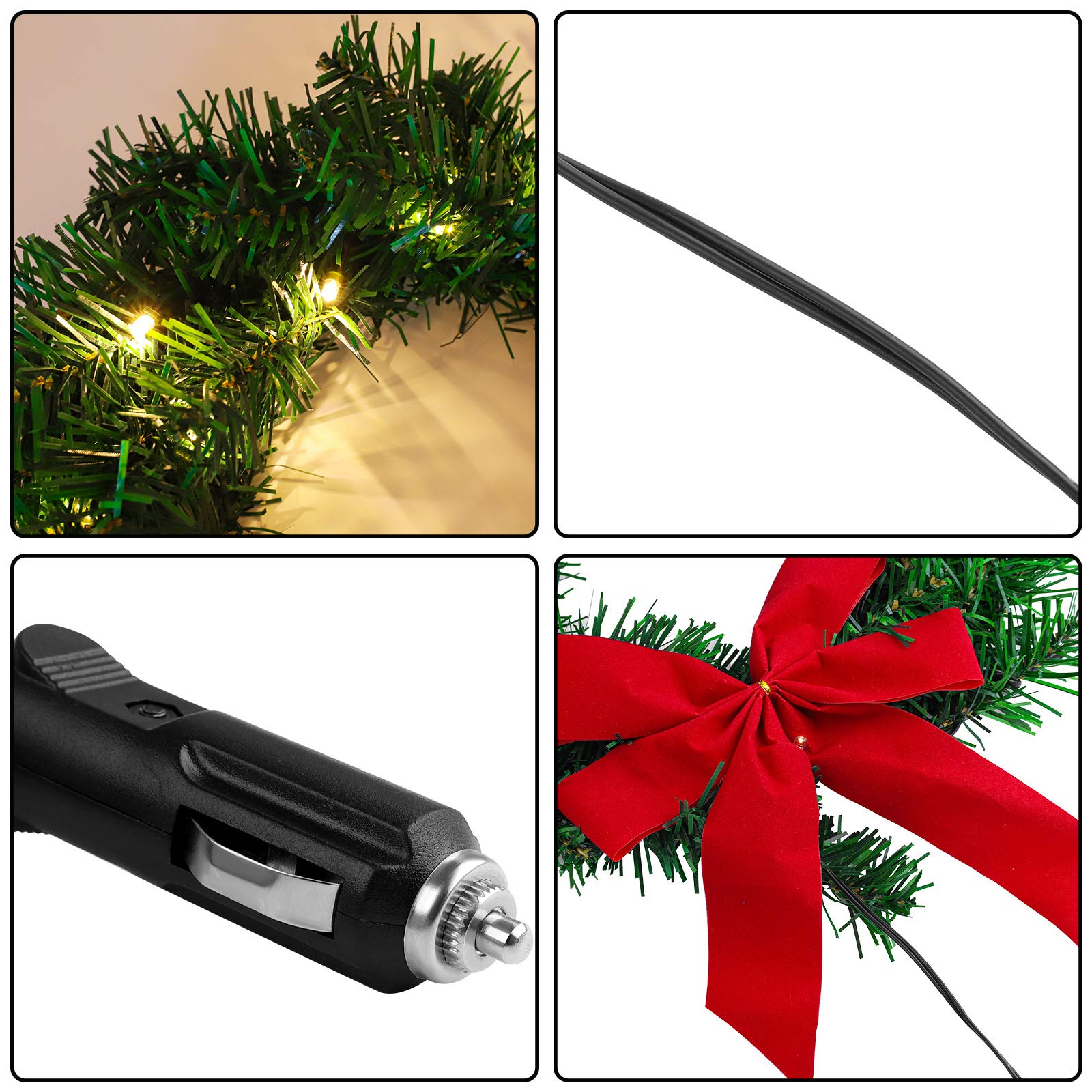 12V LED Christmas Car Wreath with Artificial Leaves - Automotive Cigarette Lighter Powered Holiday Truck Decor for Car Grille Mounting | Perfect for Holiday Road Trips, Christmas Parades & Festive Vehicle Decorations